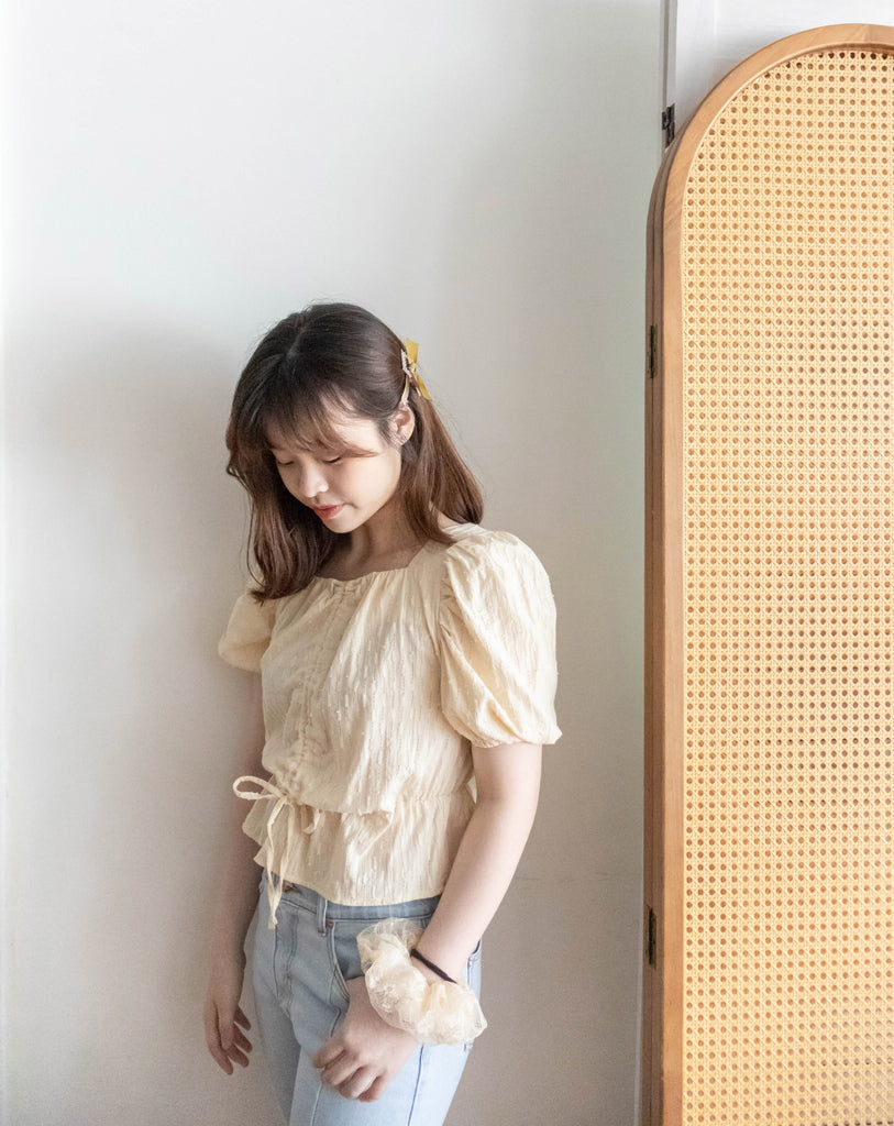 Star Shower 鏤空立體通花泡泡修腰上衣, Top/ BU8945 (yellow sold out)