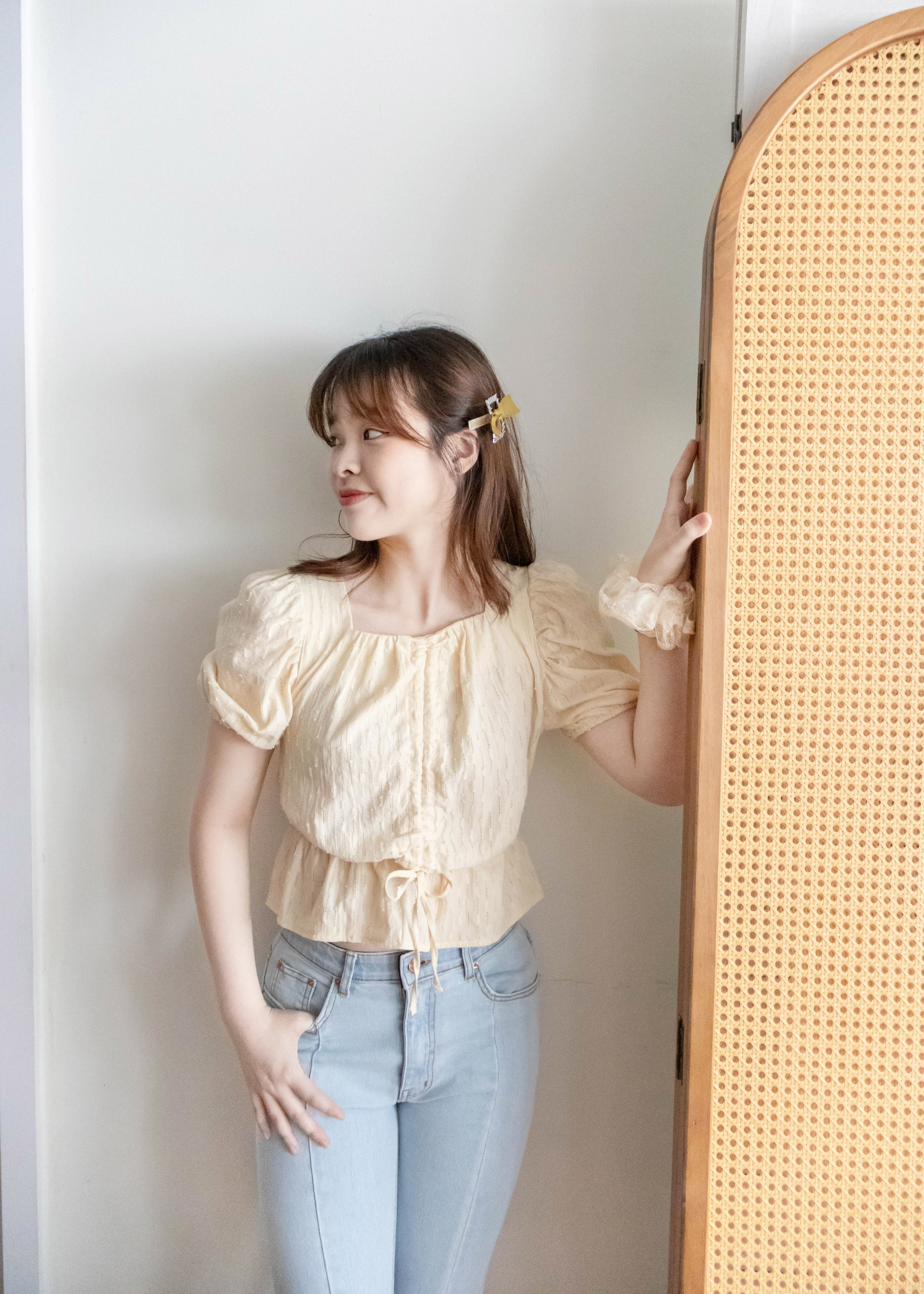 Star Shower 鏤空立體通花泡泡修腰上衣, Top/ BU8945 (yellow sold out)