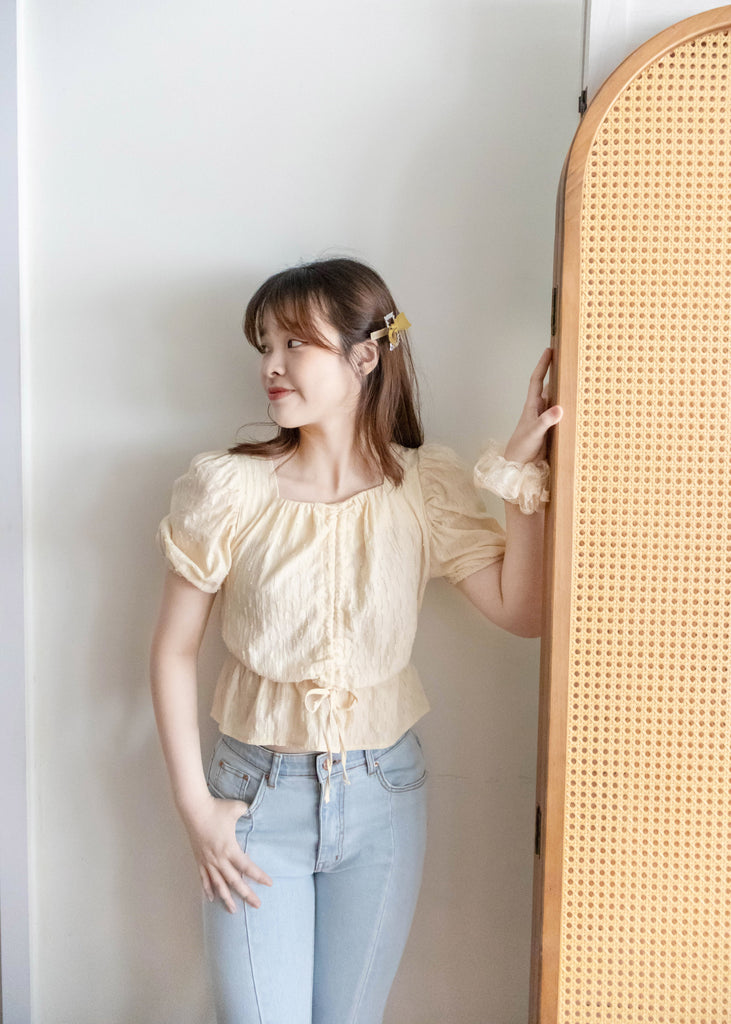 Star Shower 鏤空立體通花泡泡修腰上衣, Top/ BU8945 (yellow sold out)