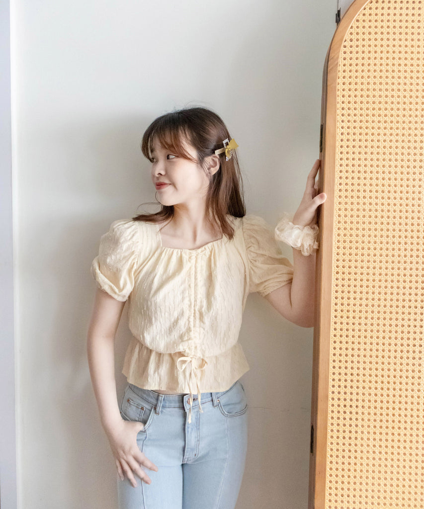 Star Shower 鏤空立體通花泡泡修腰上衣, Top/ BU8945 (yellow sold out)