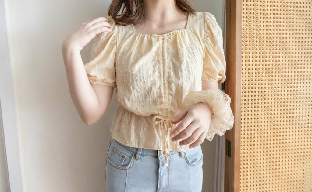 Star Shower 鏤空立體通花泡泡修腰上衣, Top/ BU8945 (yellow sold out)