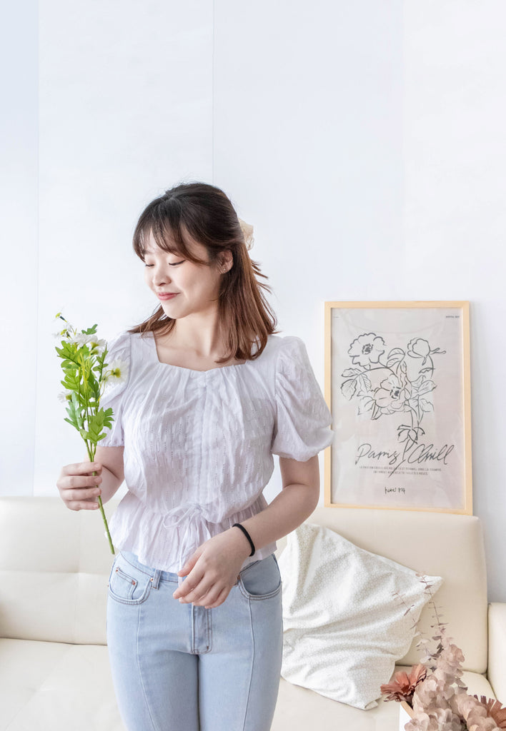 Star Shower 鏤空立體通花泡泡修腰上衣, Top/ BU8945 (yellow sold out)
