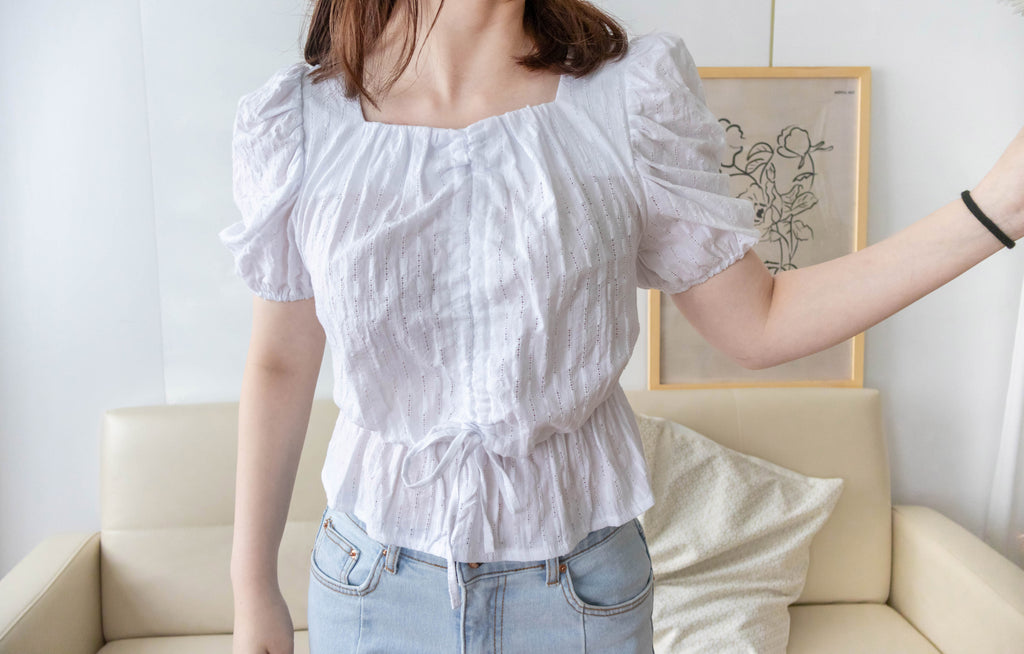 Star Shower 鏤空立體通花泡泡修腰上衣, Top/ BU8945 (yellow sold out)