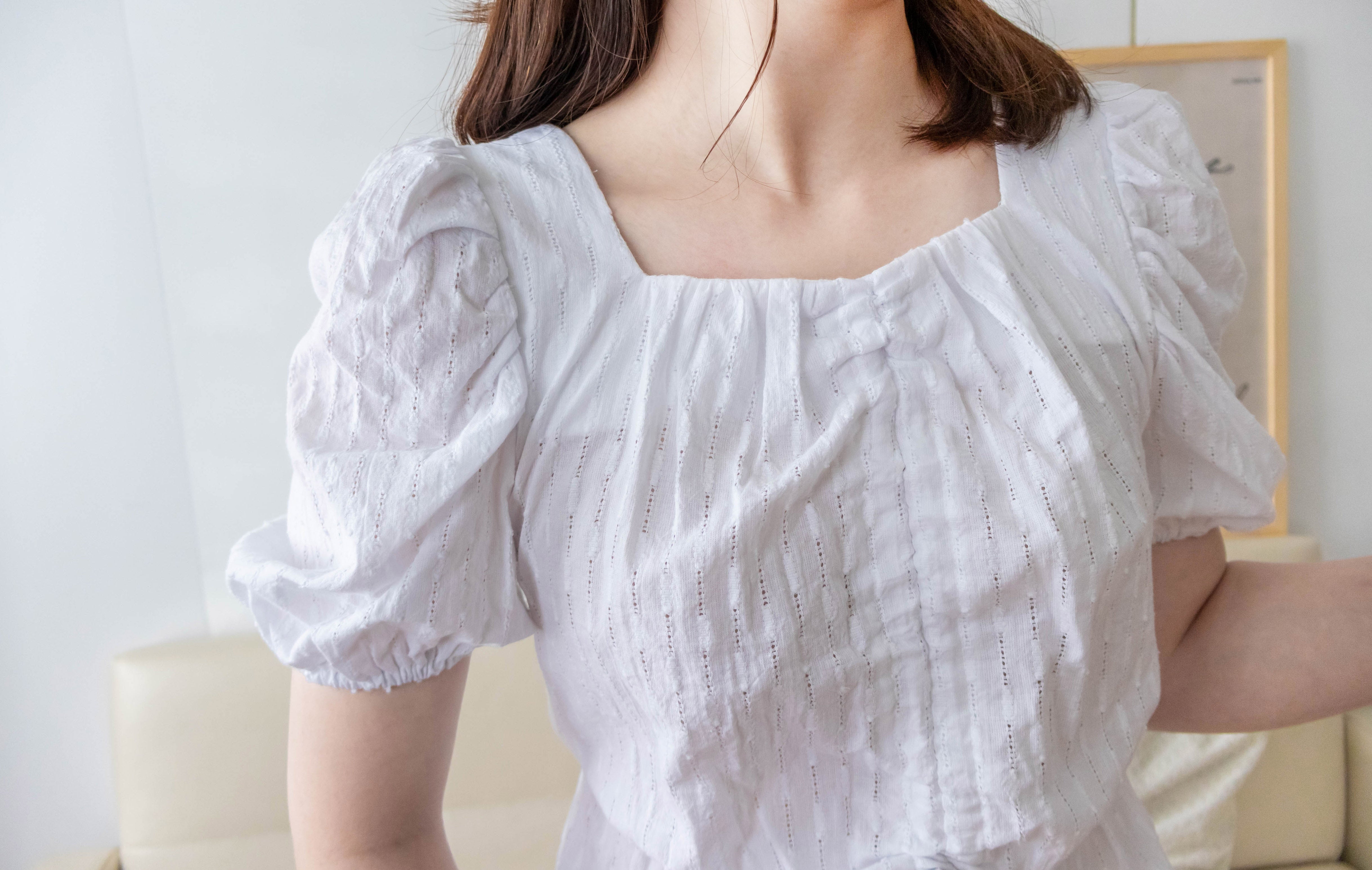 Star Shower 鏤空立體通花泡泡修腰上衣, Top/ BU8945 (yellow sold out)