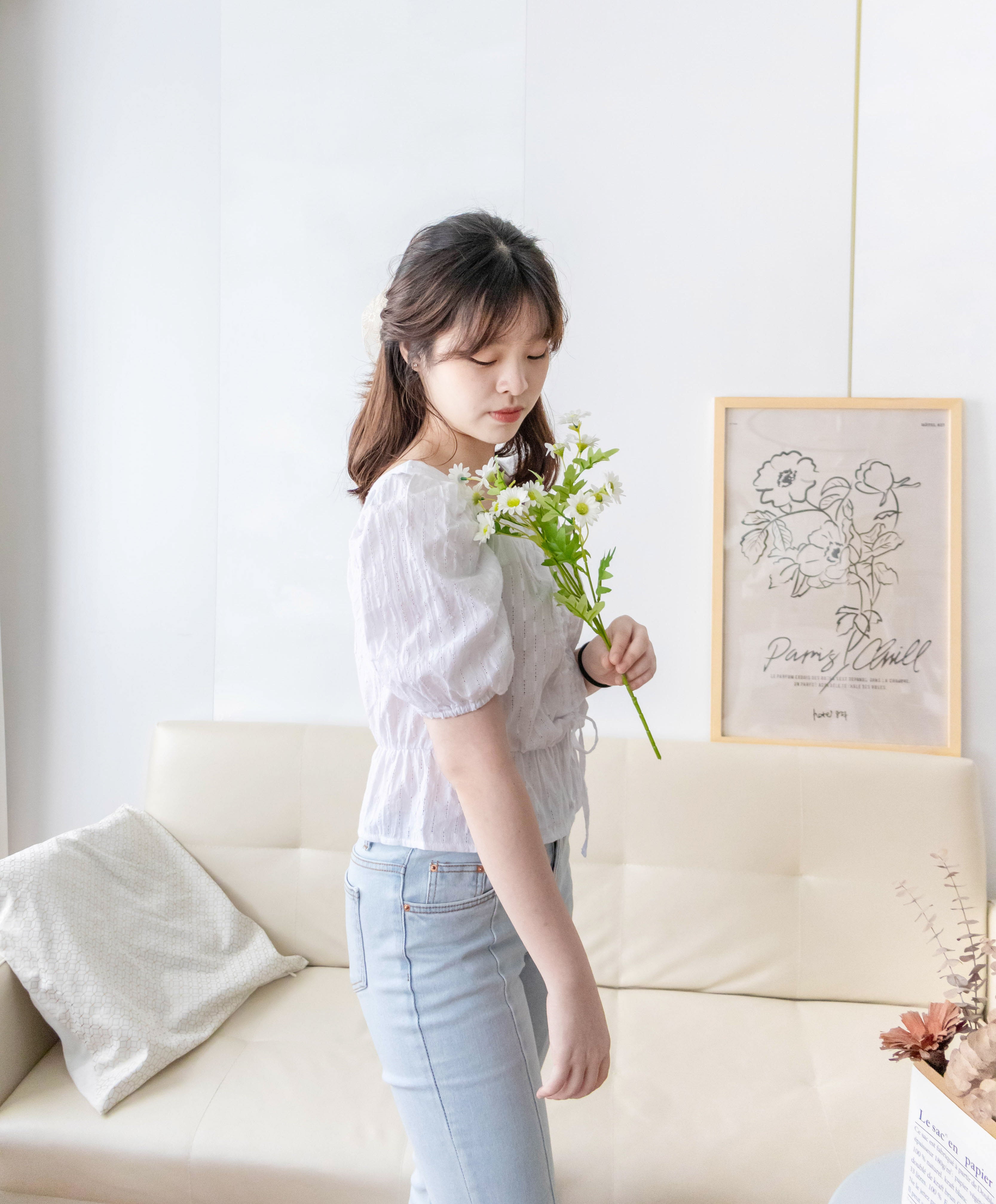 Star Shower 鏤空立體通花泡泡修腰上衣, Top/ BU8945 (yellow sold out)