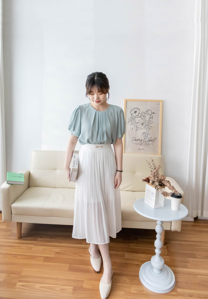 Pearl Collar 後珍珠雪紡領口微摺襯衫, Blouse/ BU8931 (Honeydew sold out)