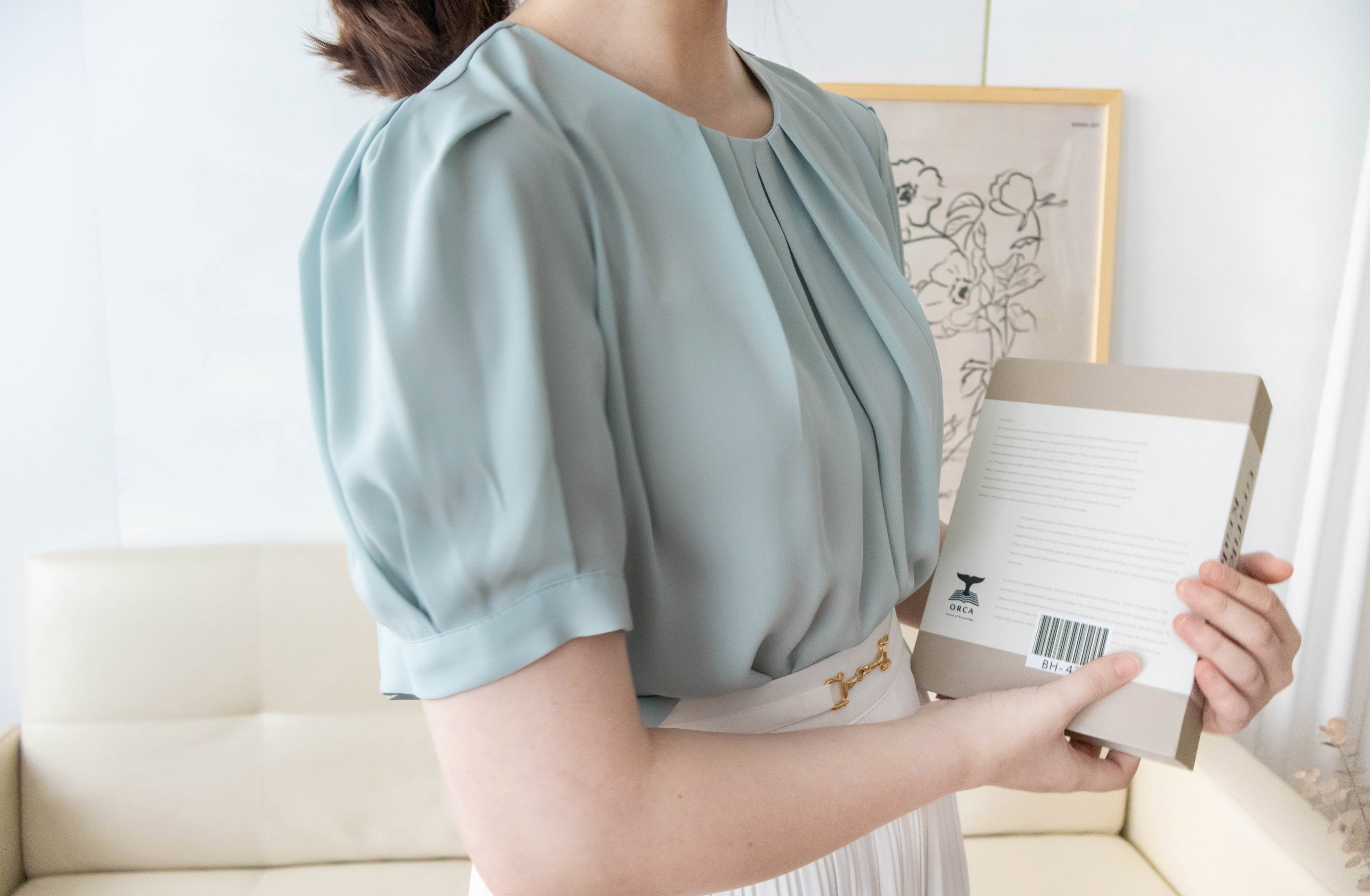 Pearl Collar 後珍珠雪紡領口微摺襯衫, Blouse/ BU8931 (Honeydew sold out)