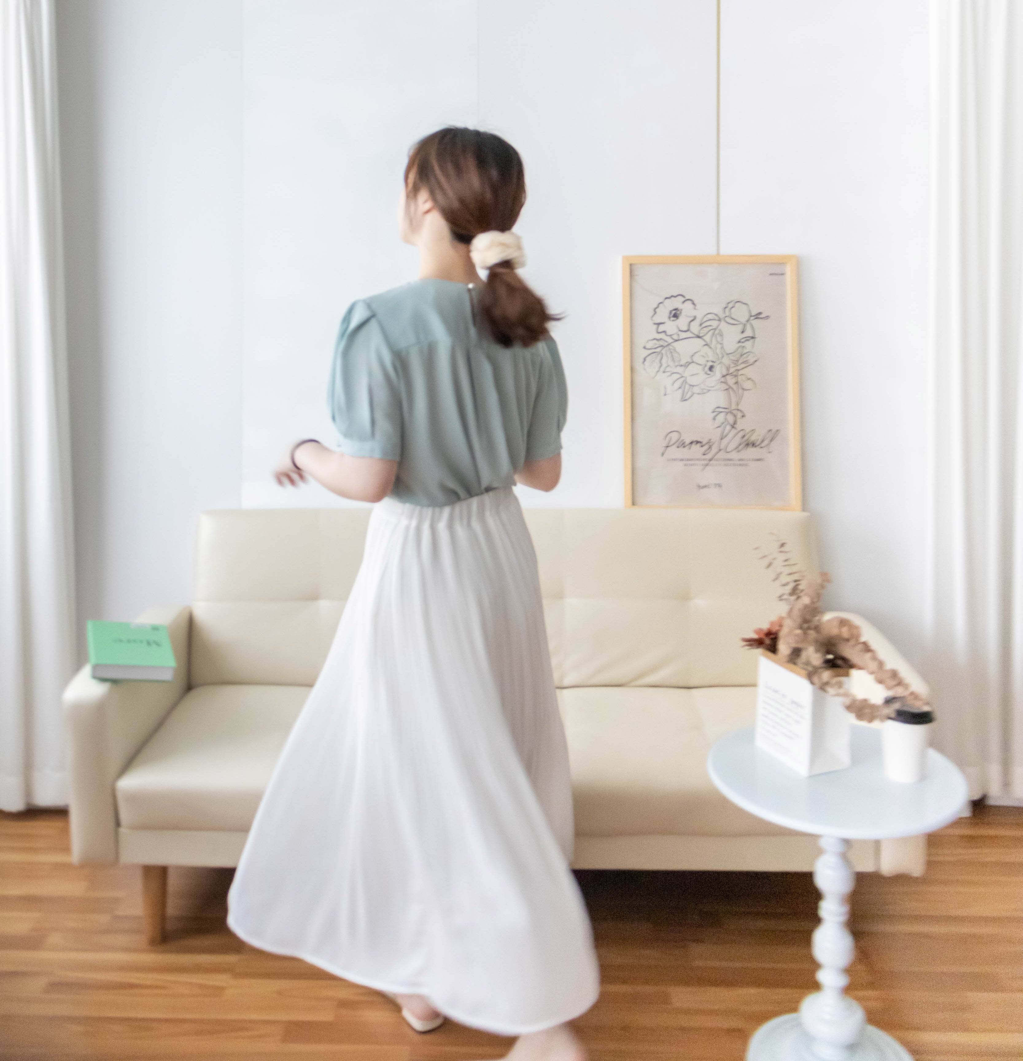 Pearl Collar 後珍珠雪紡領口微摺襯衫, Blouse/ BU8931 (Honeydew sold out)