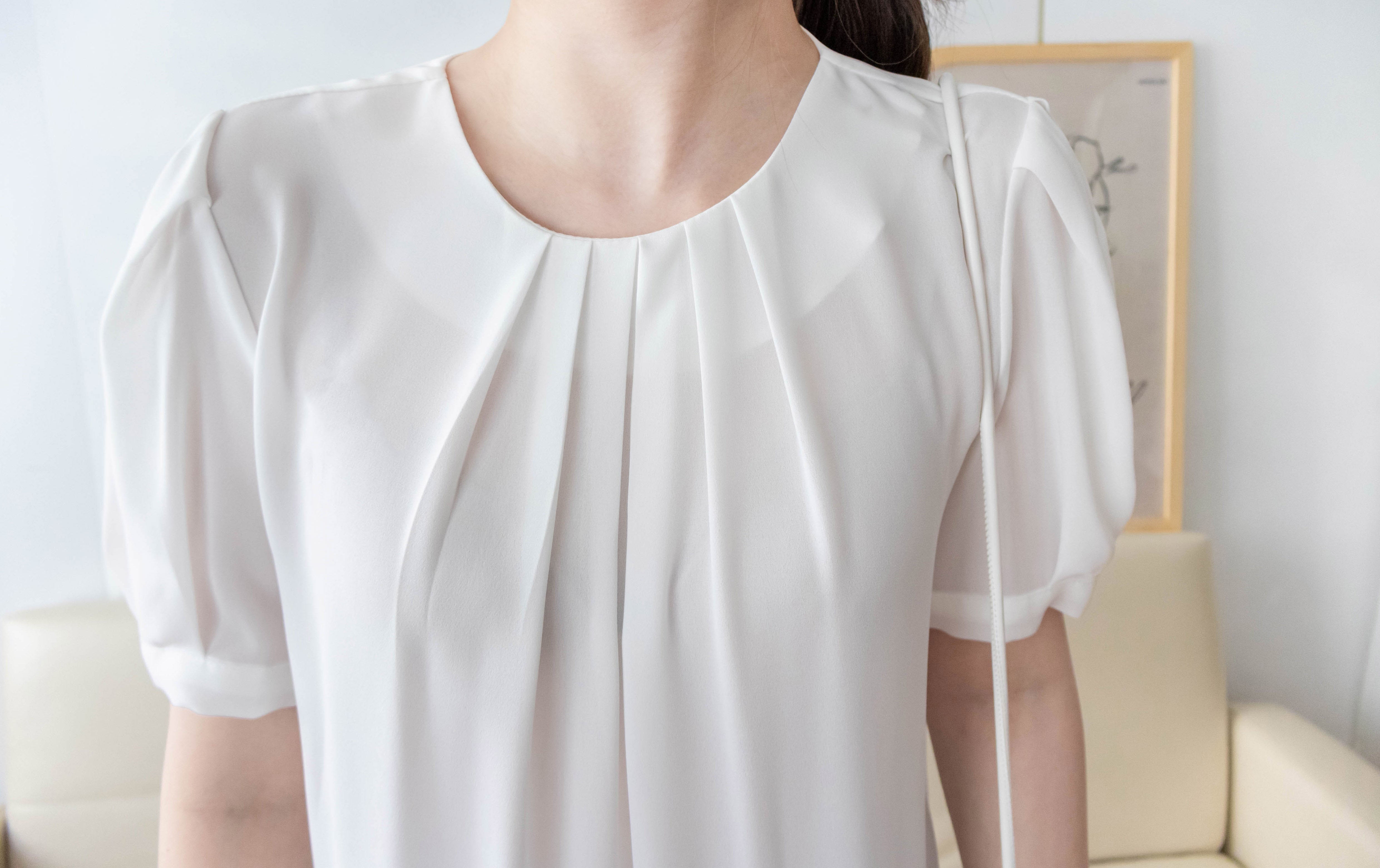 Pearl Collar 後珍珠雪紡領口微摺襯衫, Blouse/ BU8931 (Honeydew sold out)