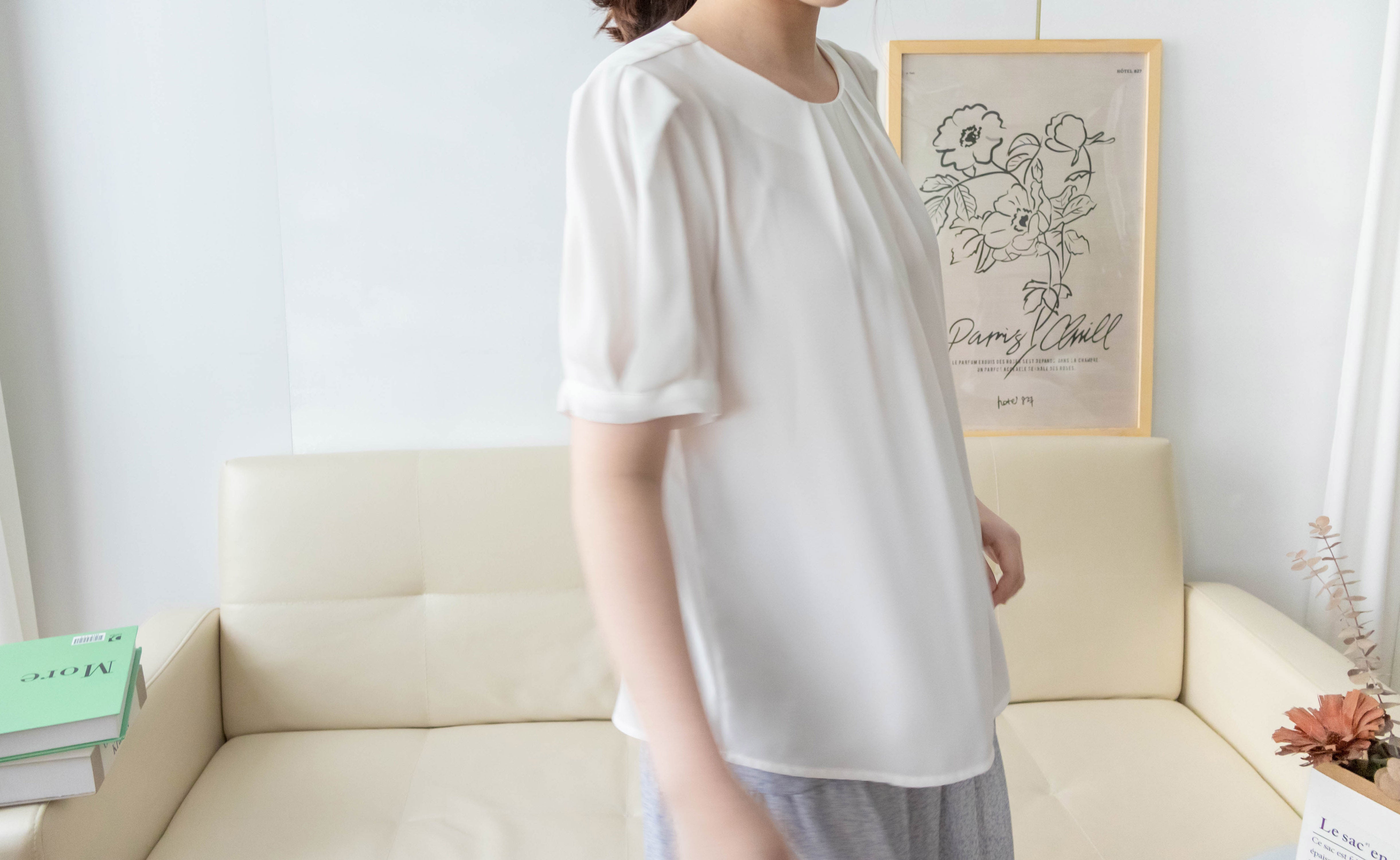 Pearl Collar 後珍珠雪紡領口微摺襯衫, Blouse/ BU8931 (Honeydew sold out)