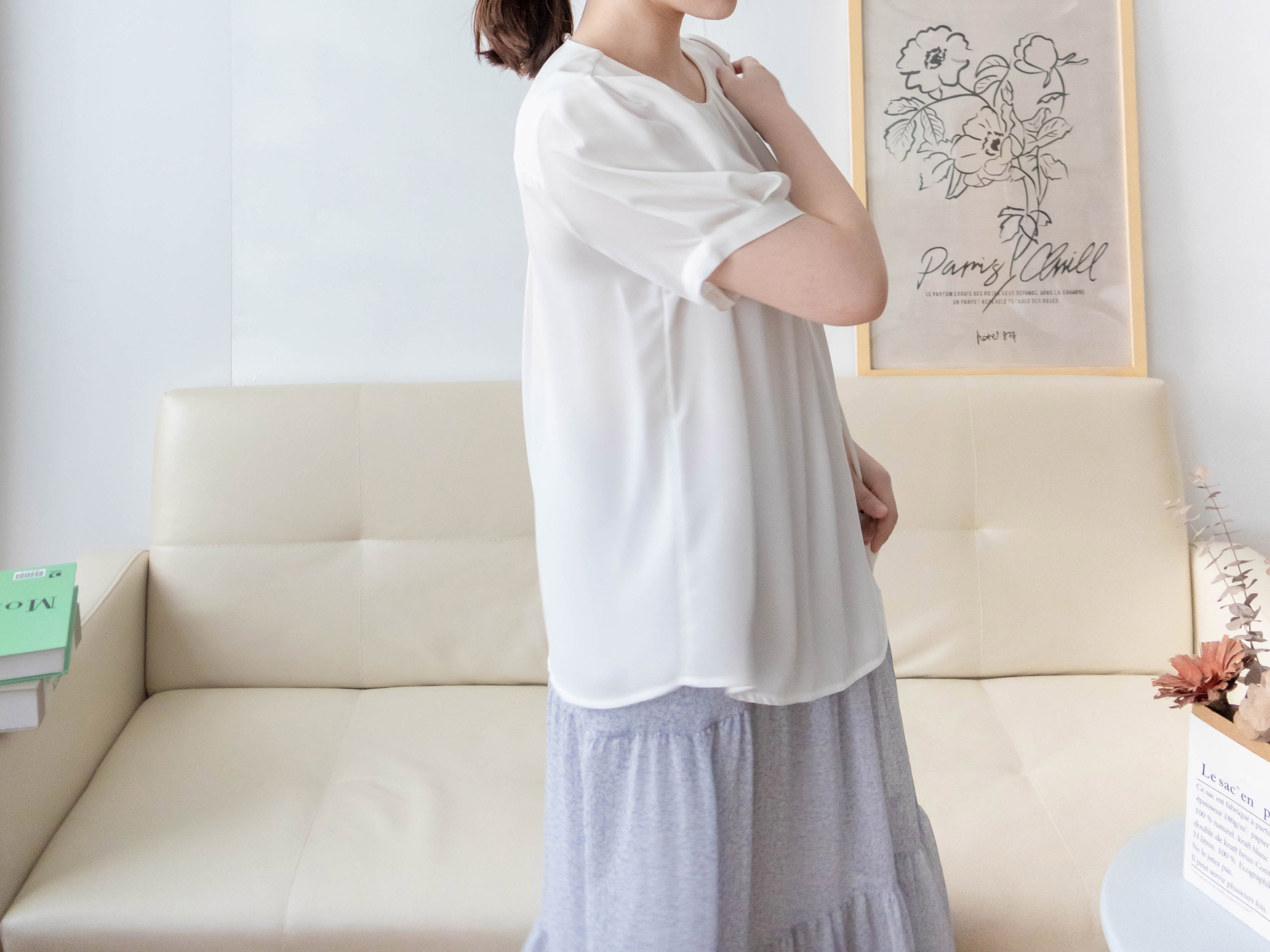 Pearl Collar 後珍珠雪紡領口微摺襯衫, Blouse/ BU8931 (Honeydew sold out)
