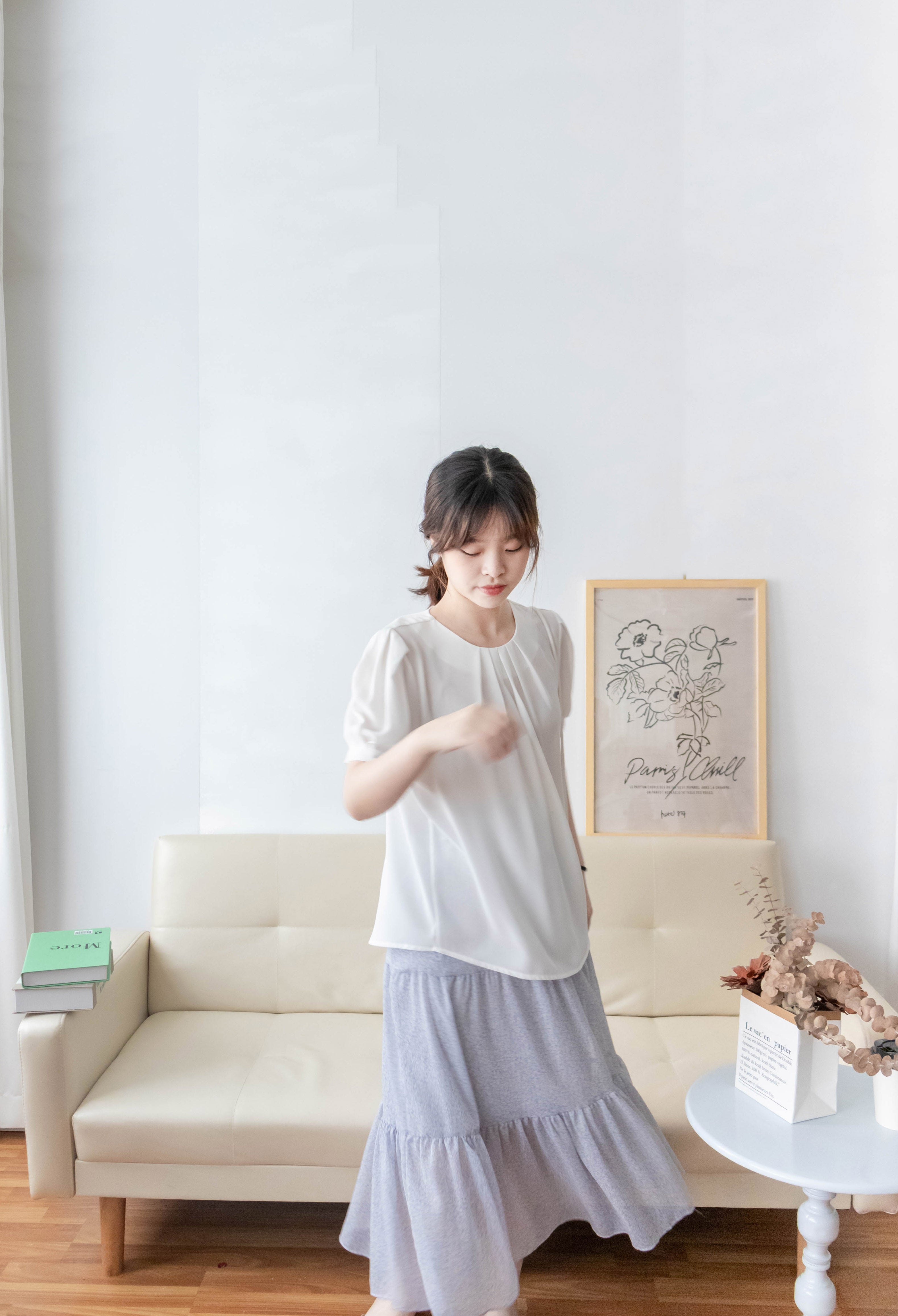 Pearl Collar 後珍珠雪紡領口微摺襯衫, Blouse/ BU8931 (Honeydew sold out)