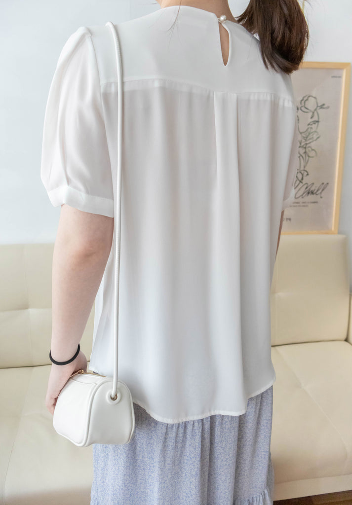 Pearl Collar 後珍珠雪紡領口微摺襯衫, Blouse/ BU8931 (Honeydew sold out)