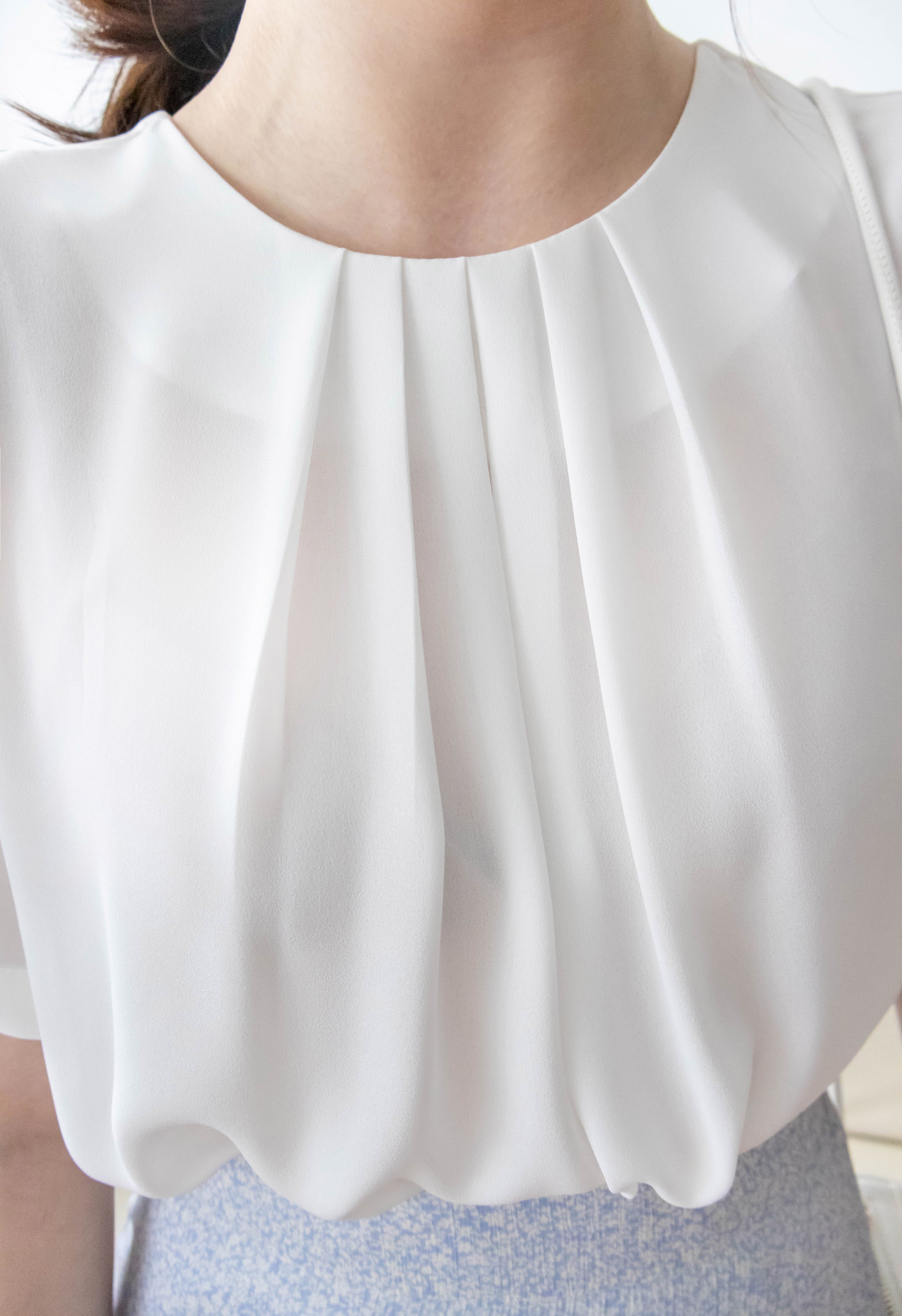 Pearl Collar 後珍珠雪紡領口微摺襯衫, Blouse/ BU8931 (Honeydew sold out)