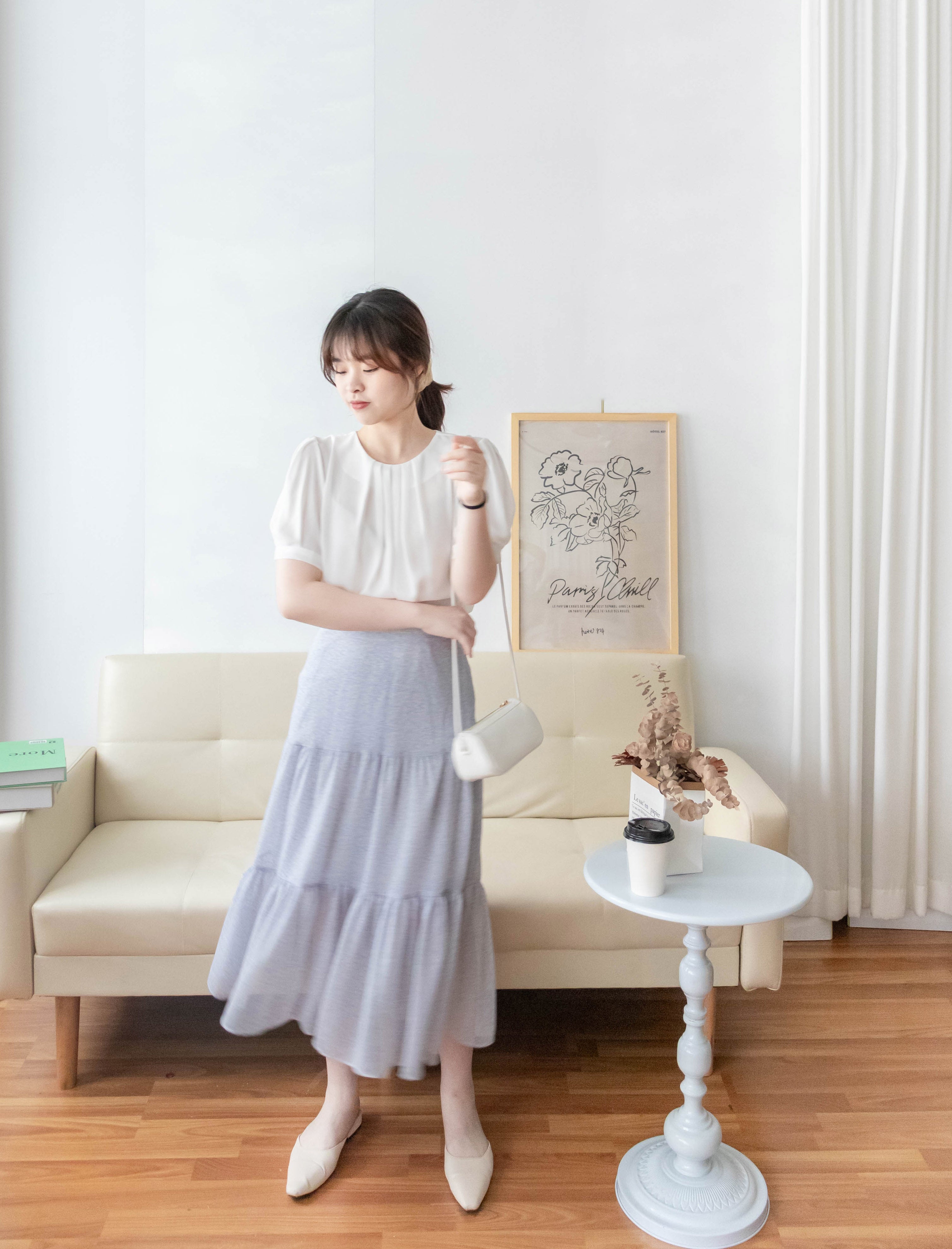 Pearl Collar 後珍珠雪紡領口微摺襯衫, Blouse/ BU8931 (Honeydew sold out)