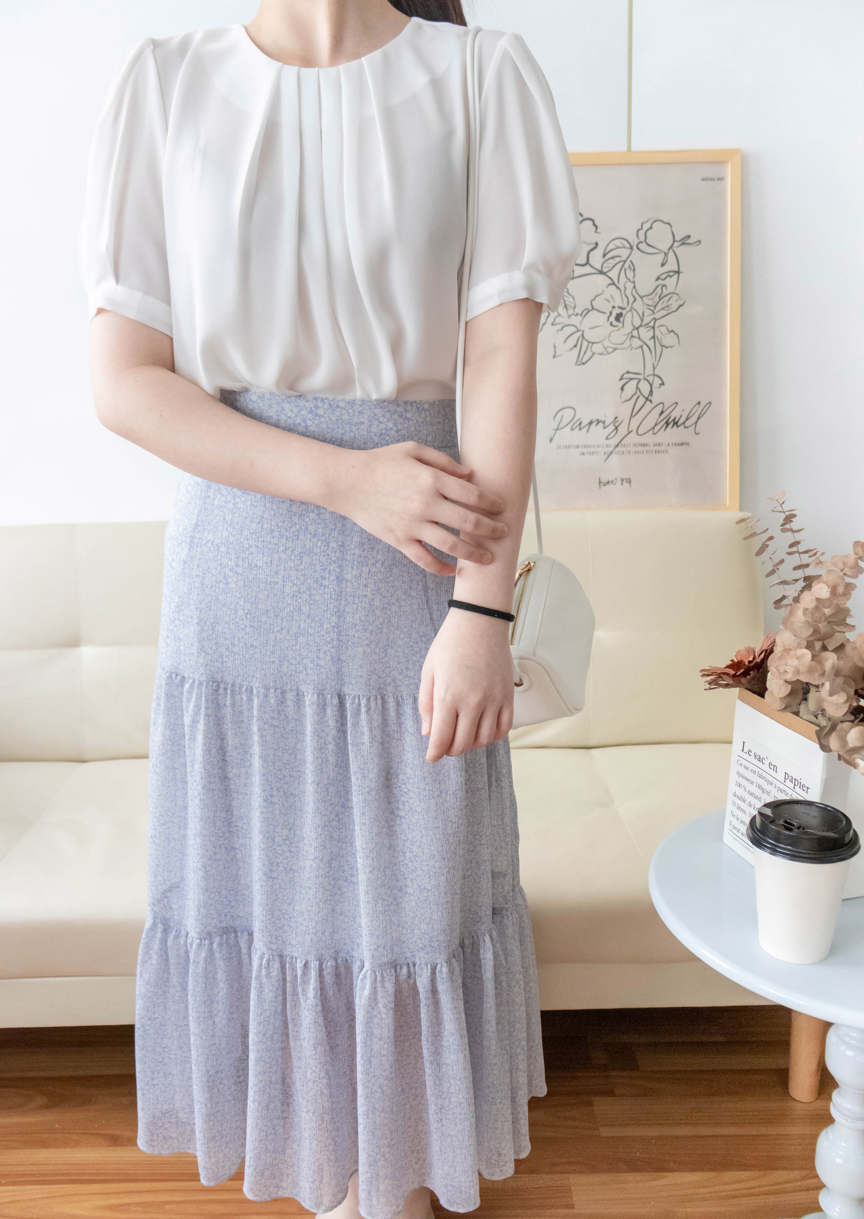 Pearl Collar 後珍珠雪紡領口微摺襯衫, Blouse/ BU8931 (Honeydew sold out)