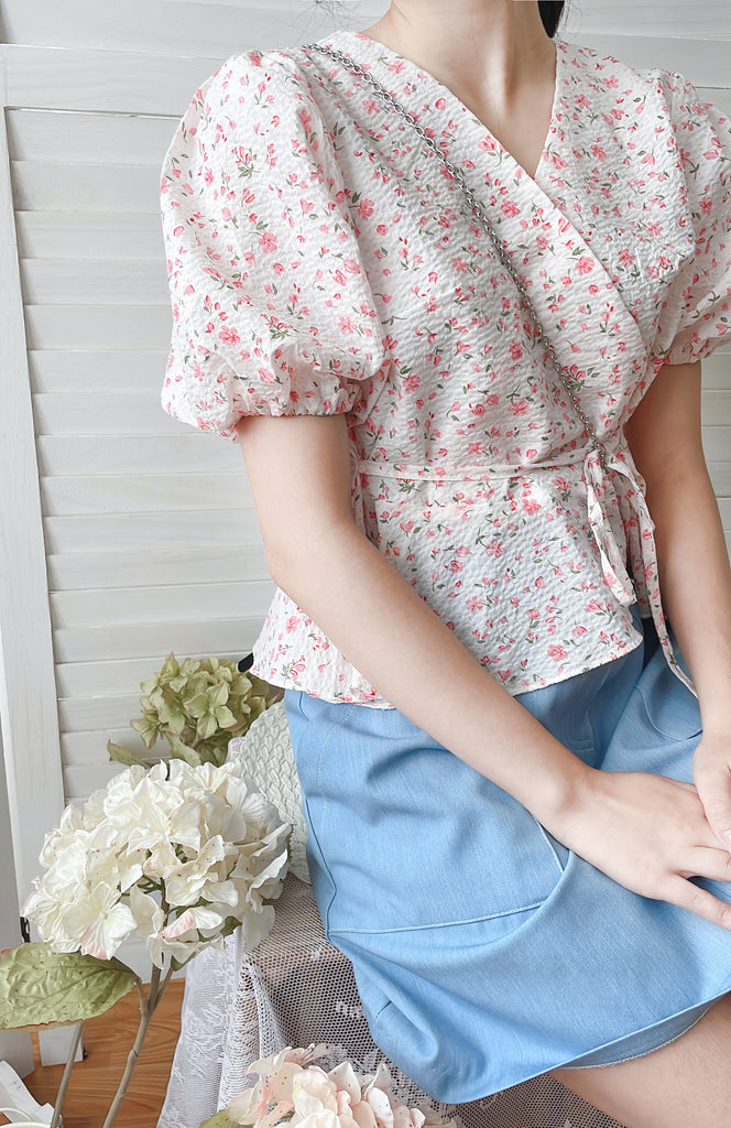 Cherry Sakura 浪漫櫻花點點疊領修腰, Blouse/ BU8958