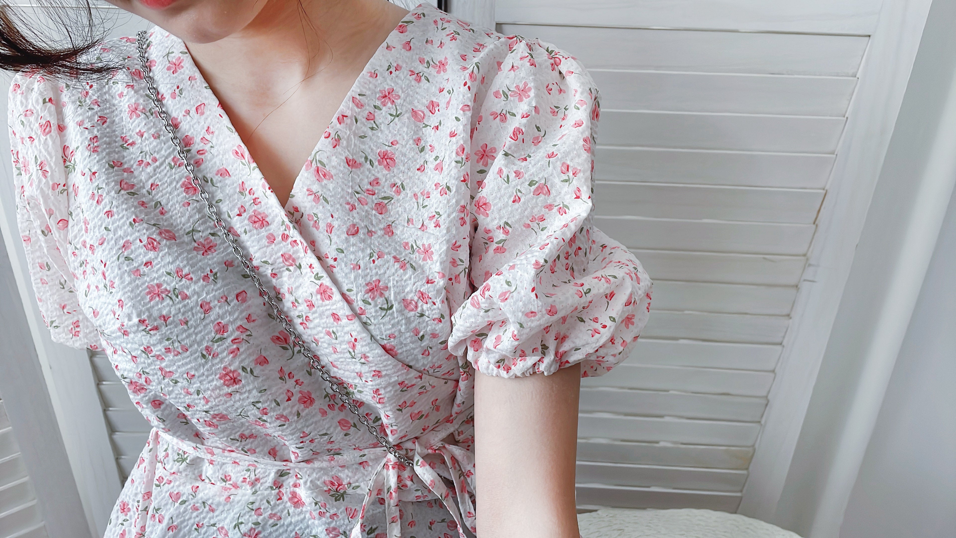 Cherry Sakura 浪漫櫻花點點疊領修腰, Blouse/ BU8958