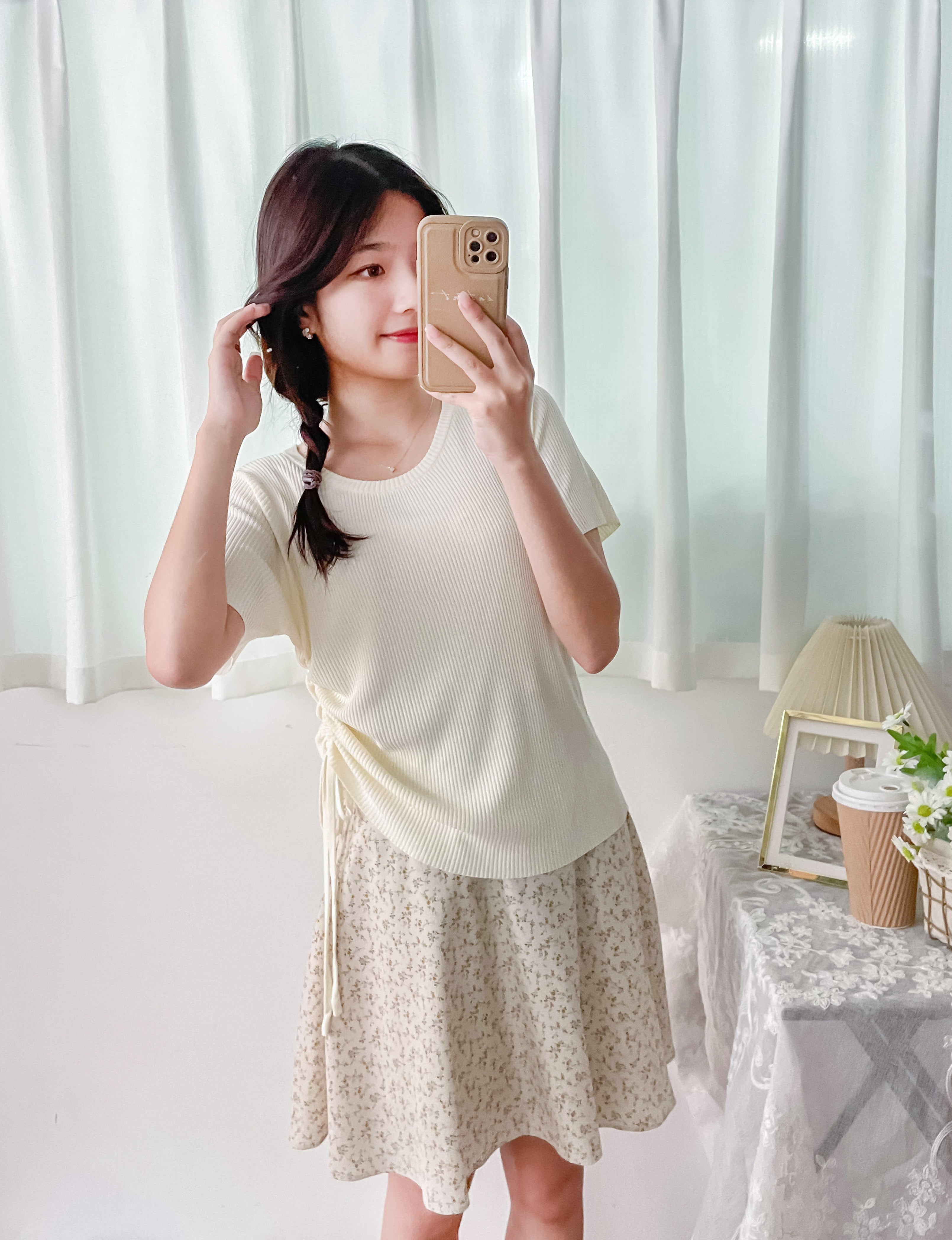 Asymmetric 舒適冰絲織紋側束帶衣尾, Top/ TP8888 (ivory sold out)