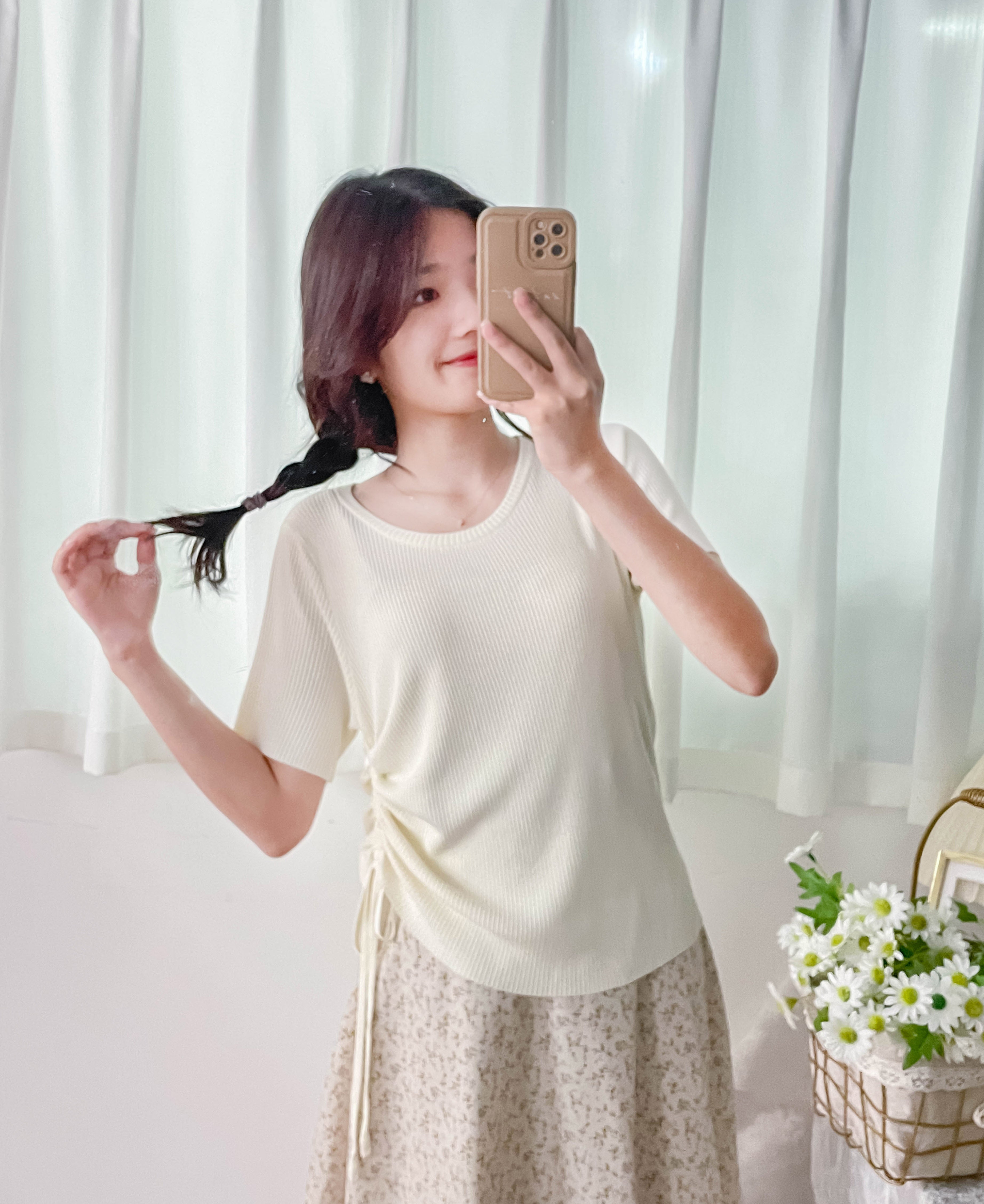 Asymmetric 舒適冰絲織紋側束帶衣尾, Top/ TP8888 (ivory sold out)