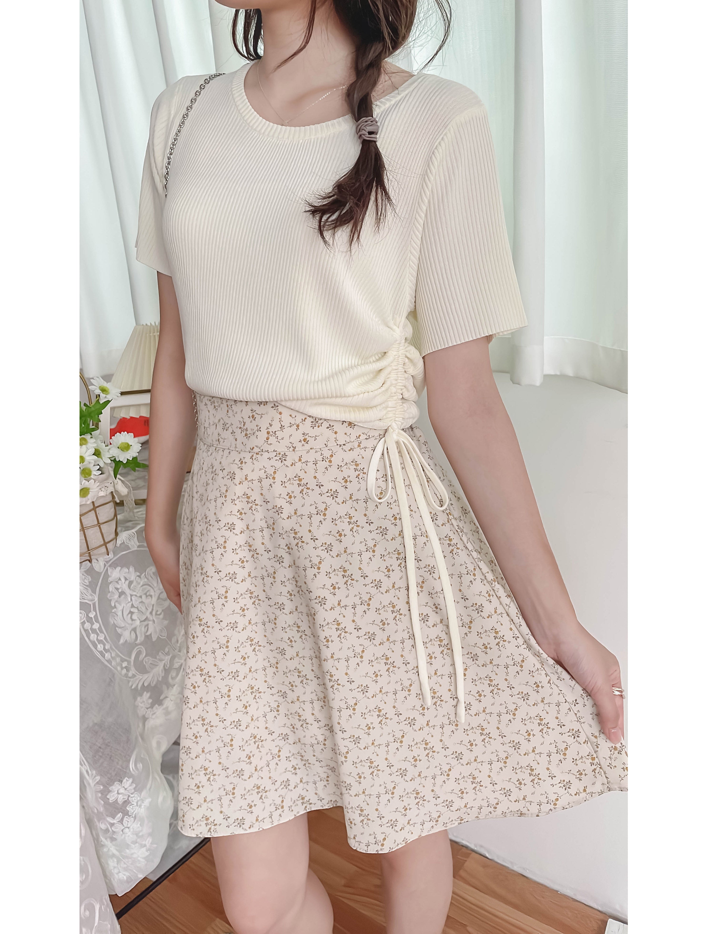 Asymmetric 舒適冰絲織紋側束帶衣尾, Top/ TP8888 (ivory sold out)