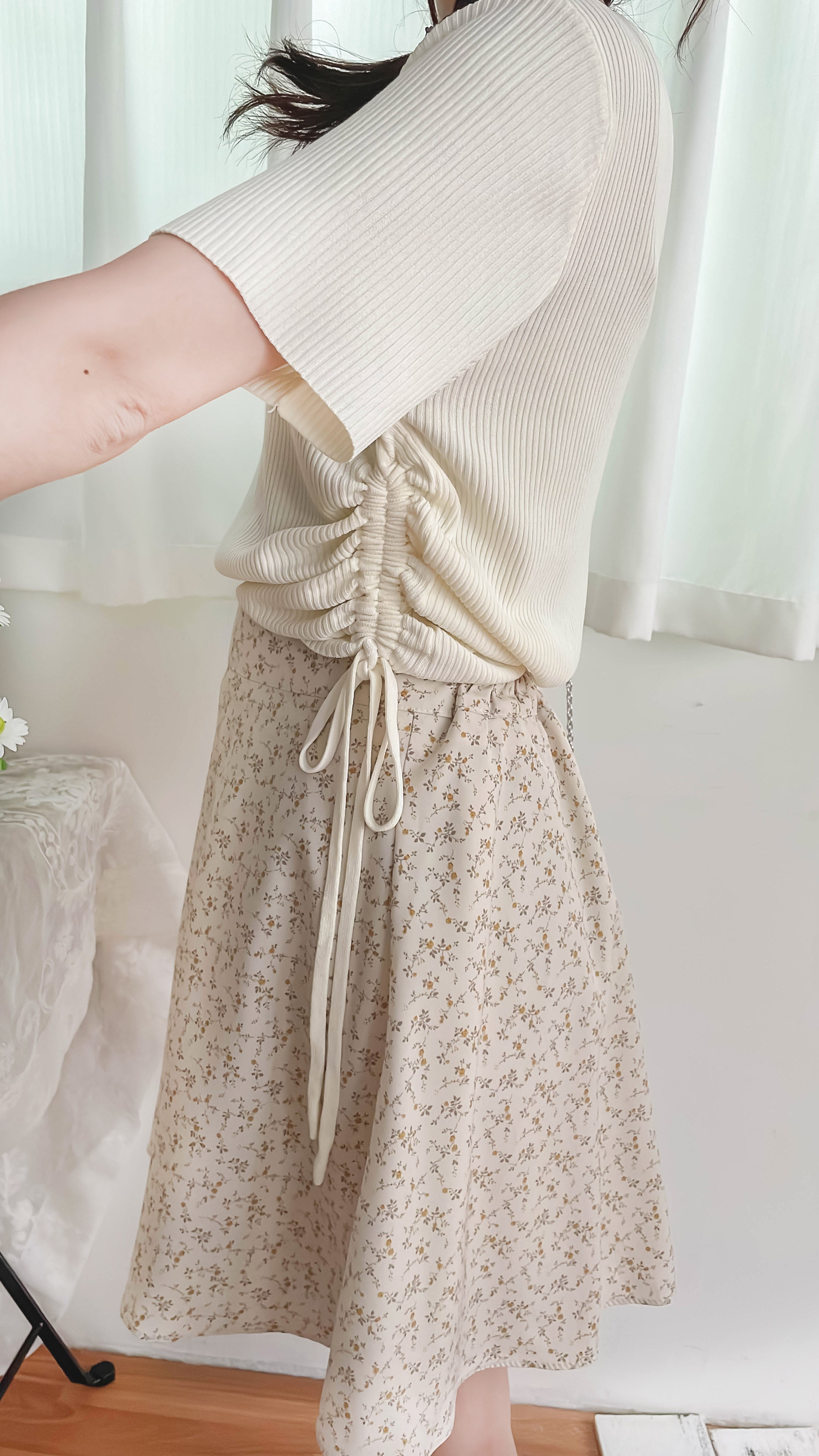 Asymmetric 舒適冰絲織紋側束帶衣尾, Top/ TP8888 (ivory sold out)