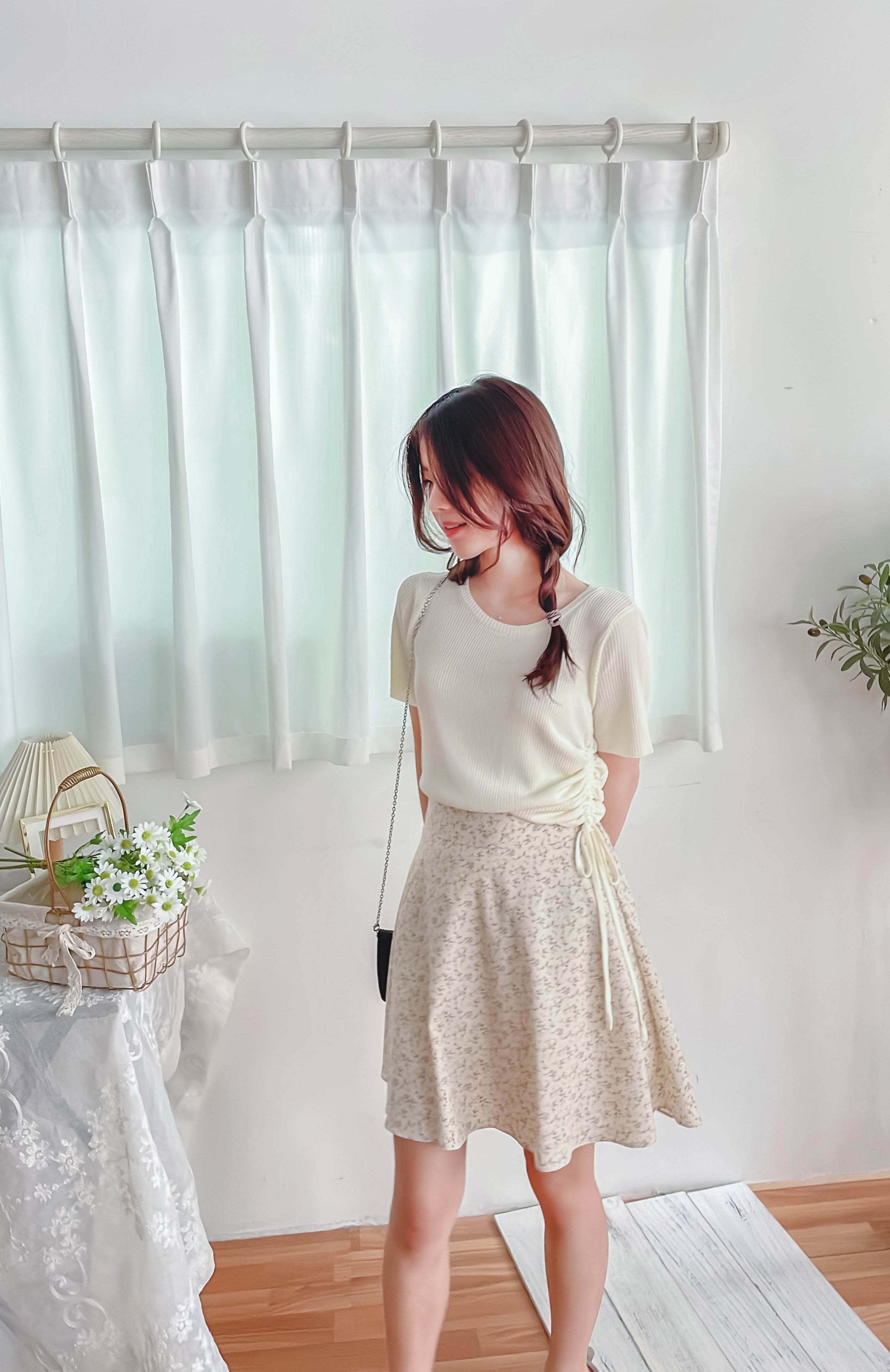 Asymmetric 舒適冰絲織紋側束帶衣尾, Top/ TP8888 (ivory sold out)