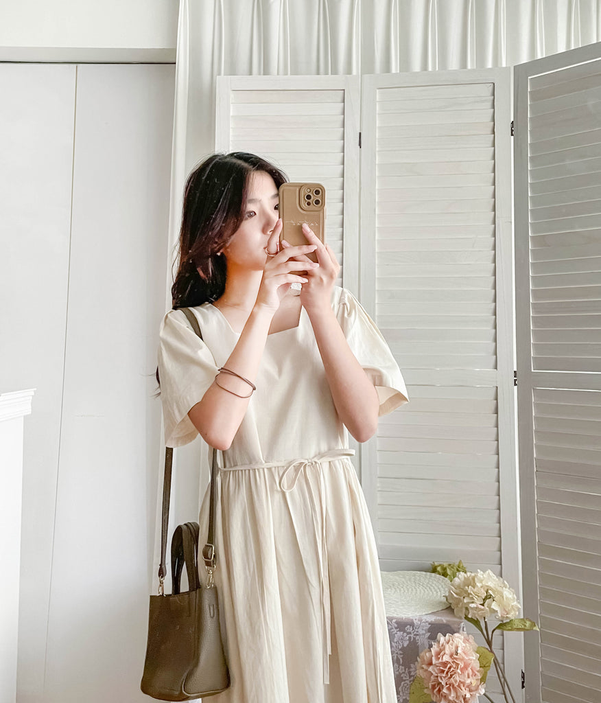 Beige 優雅隨性方領後背單排鈕扣, Dress/ DS9308