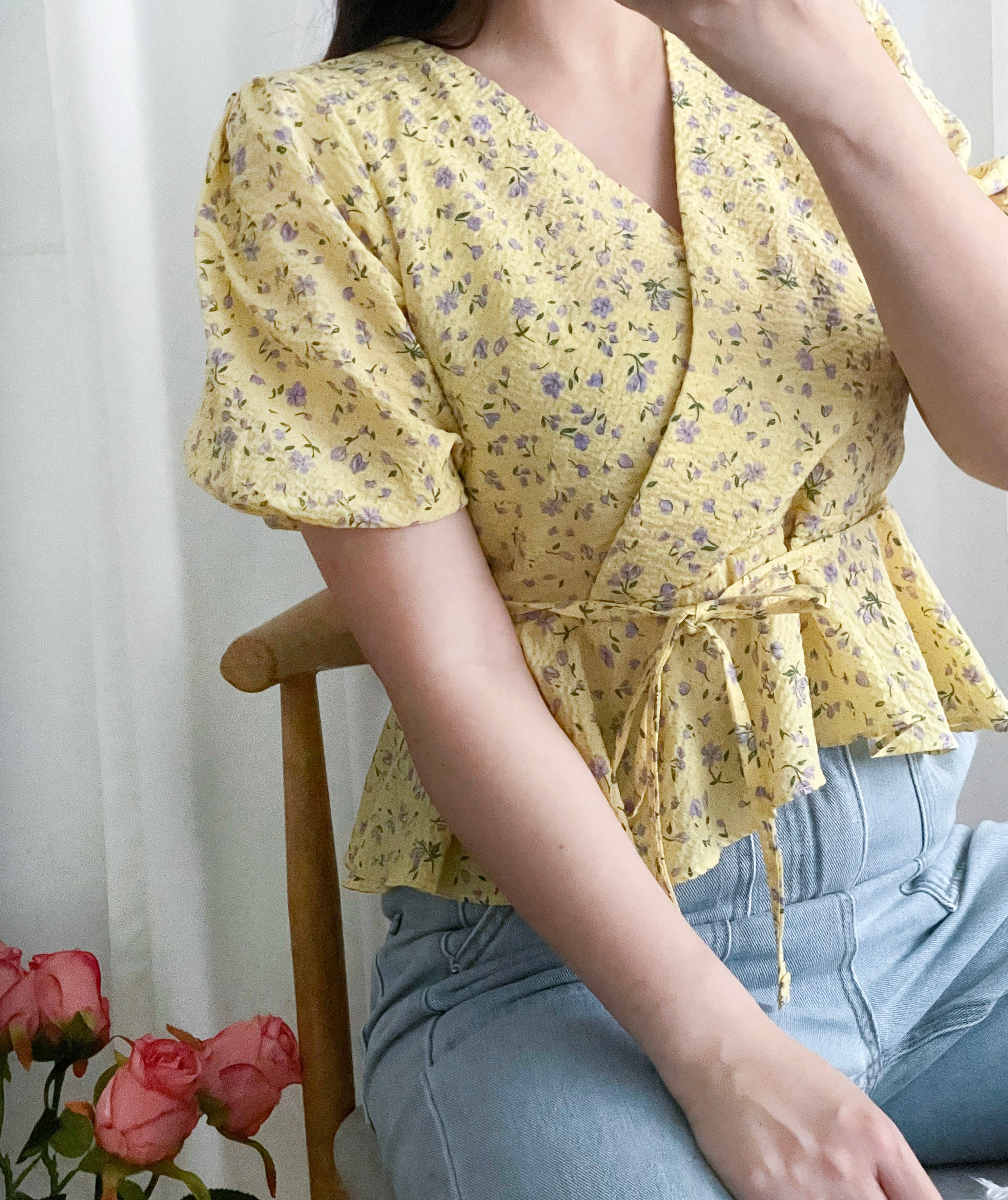 Cherry Sakura 浪漫櫻花點點疊領修腰, Blouse/ BU8958