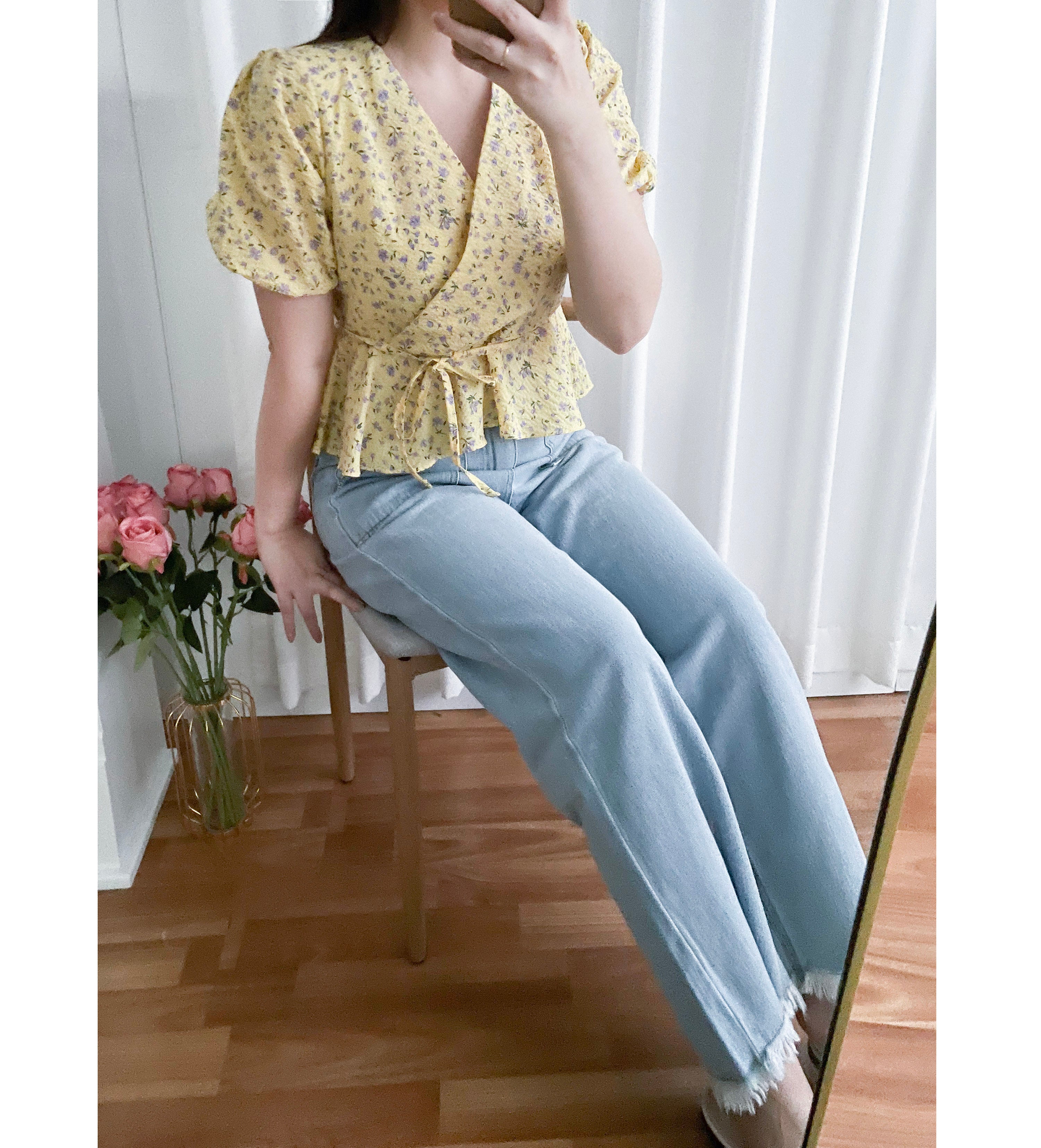 Cherry Sakura 浪漫櫻花點點疊領修腰, Blouse/ BU8958