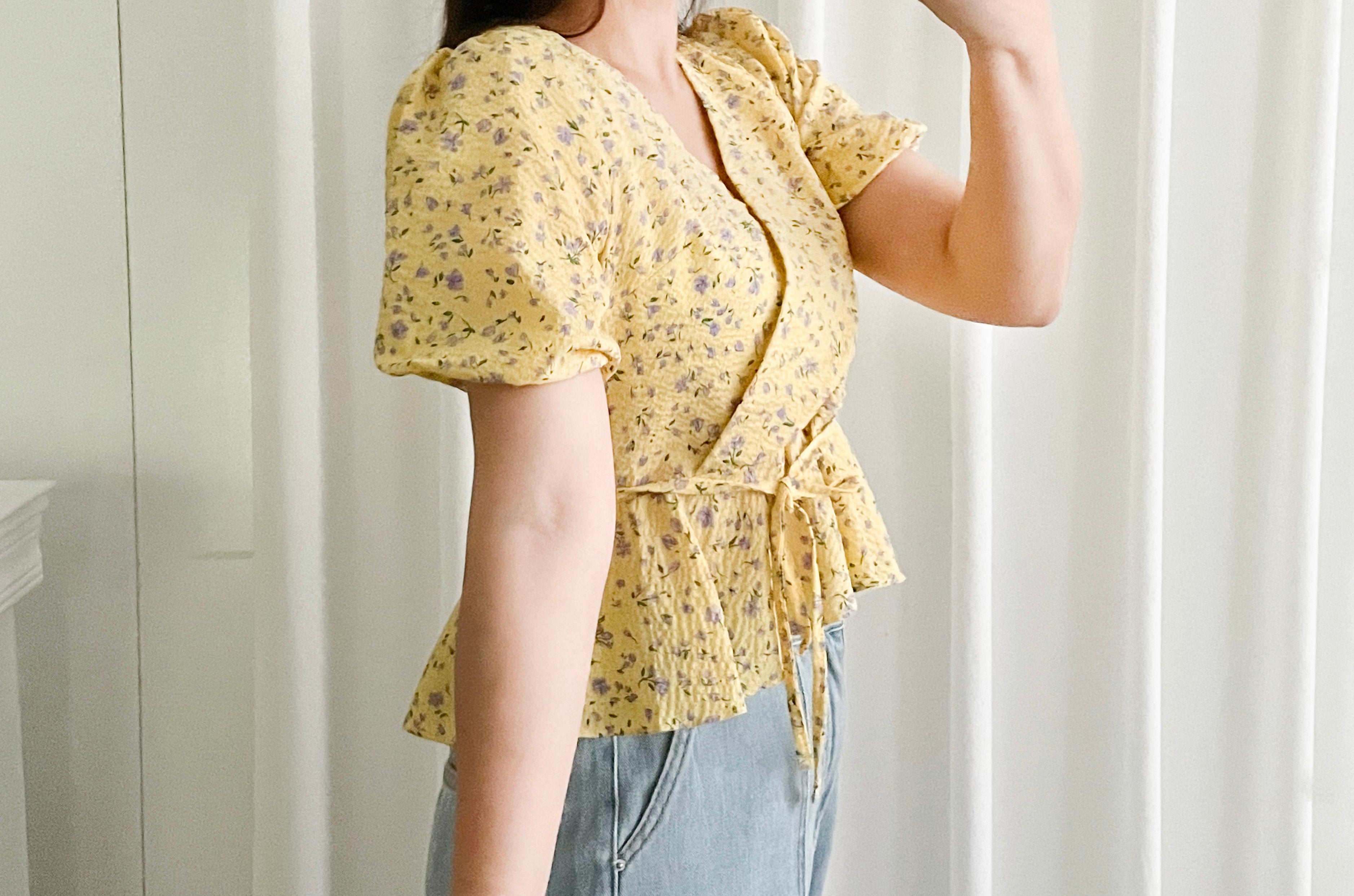 Cherry Sakura 浪漫櫻花點點疊領修腰, Blouse/ BU8958