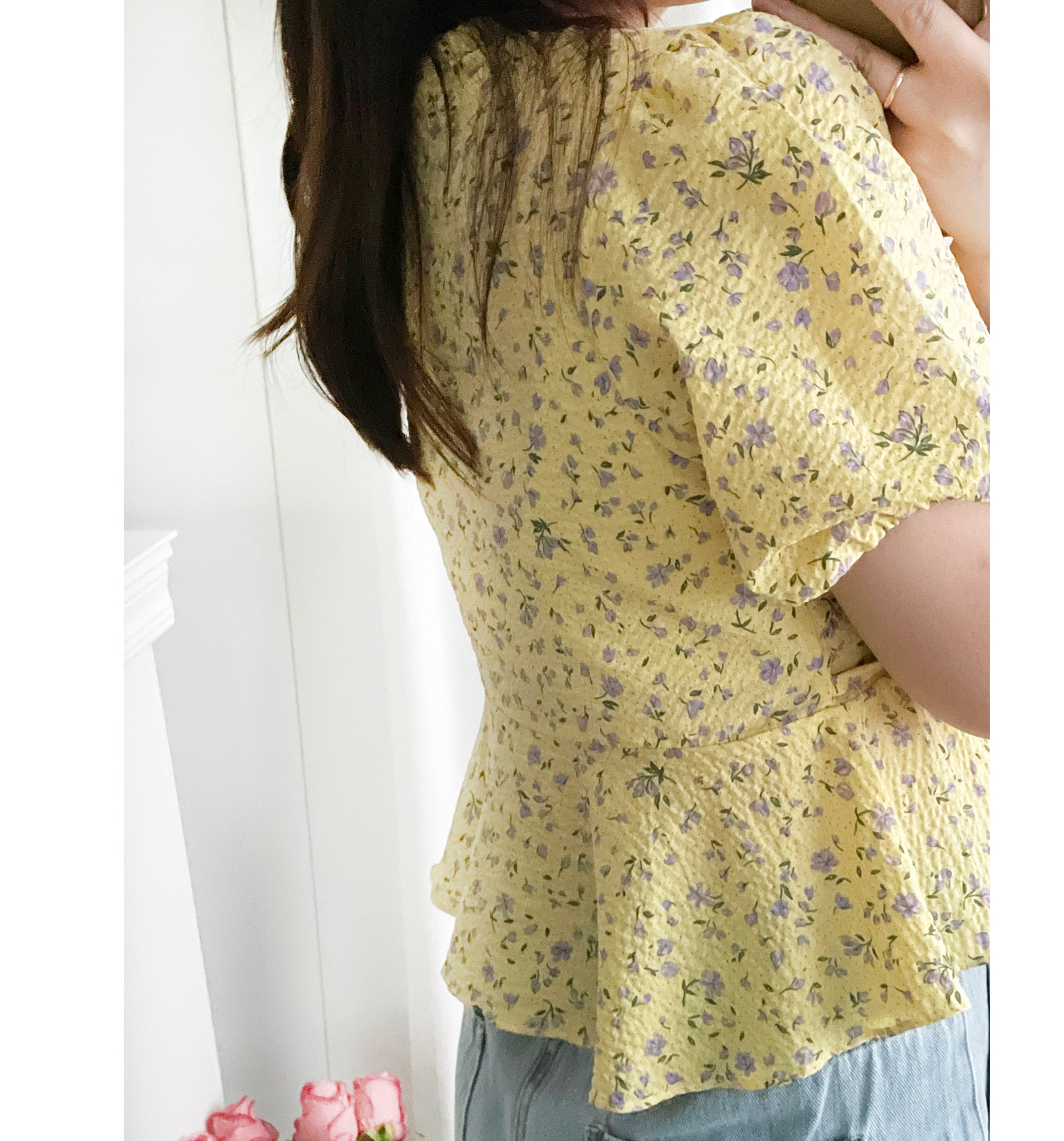 Cherry Sakura 浪漫櫻花點點疊領修腰, Blouse/ BU8958