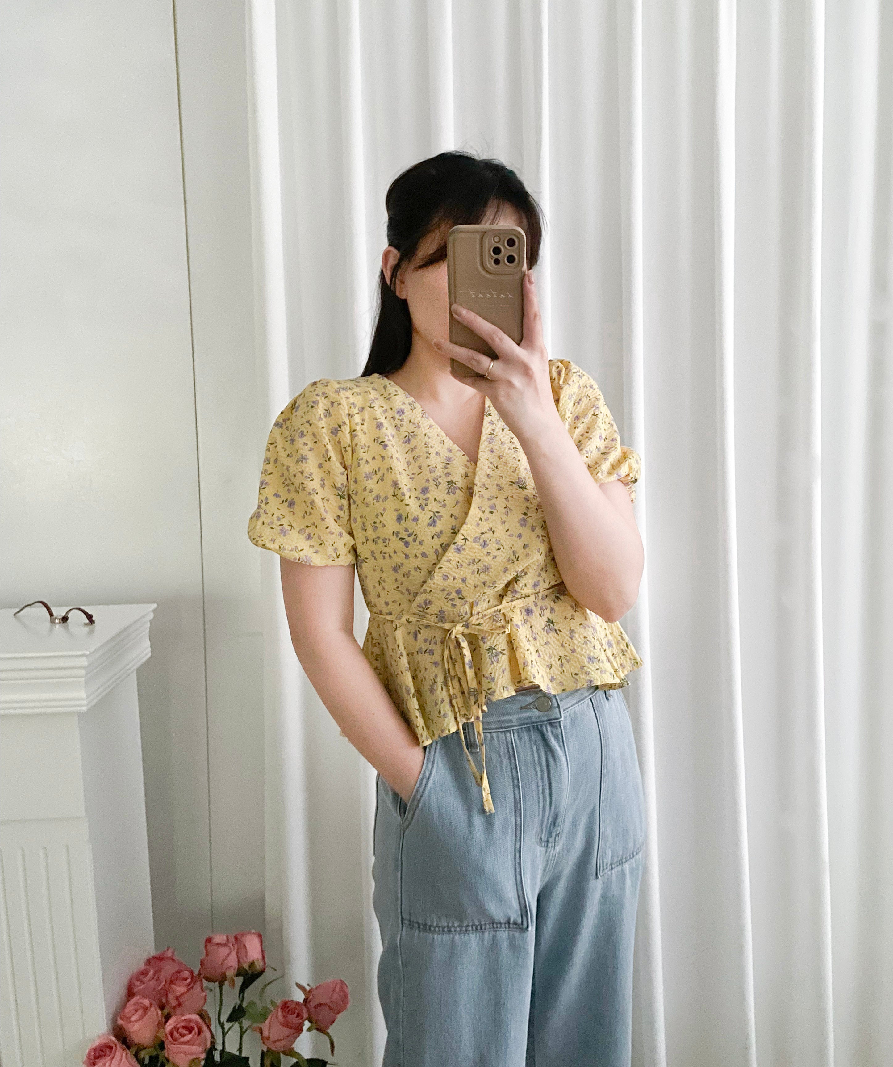Cherry Sakura 浪漫櫻花點點疊領修腰, Blouse/ BU8958