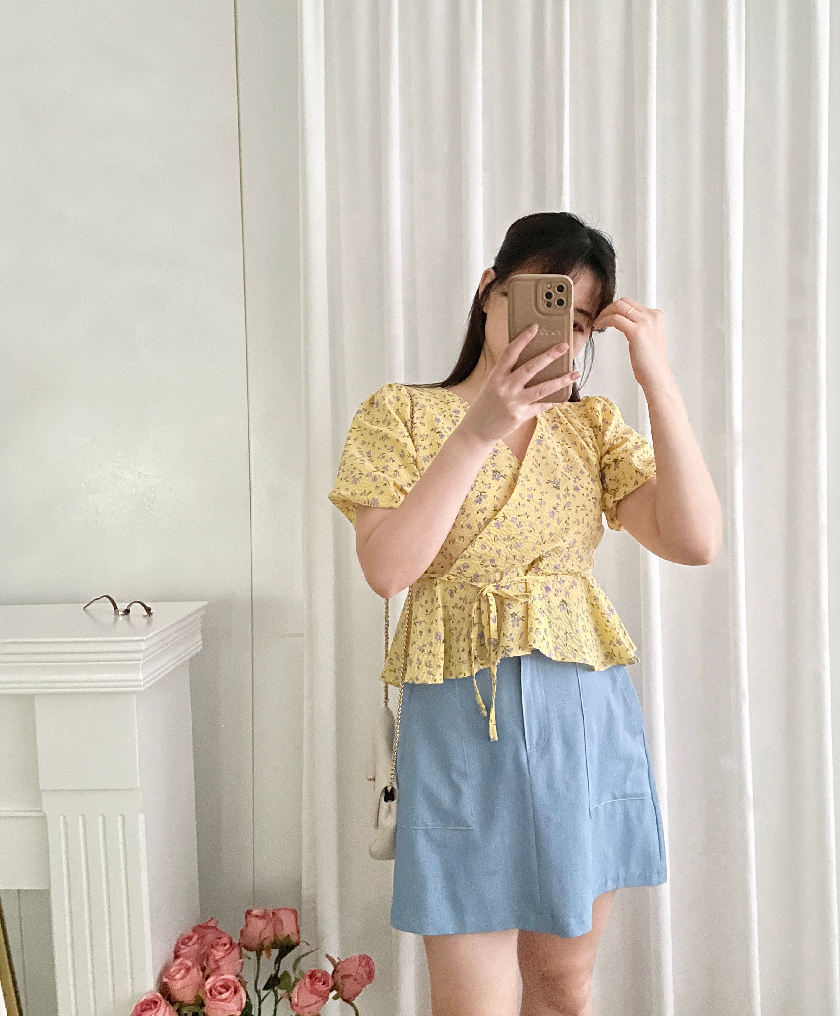 Cherry Sakura 浪漫櫻花點點疊領修腰, Blouse/ BU8958