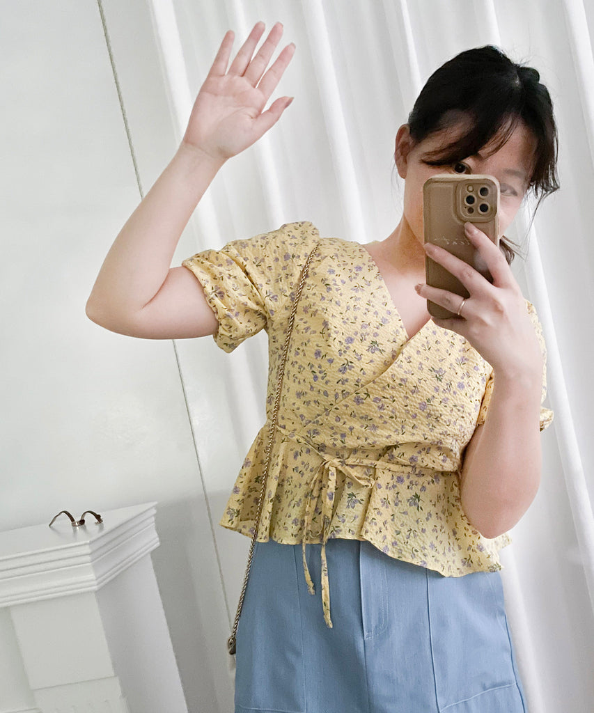 Cherry Sakura 浪漫櫻花點點疊領修腰, Blouse/ BU8958
