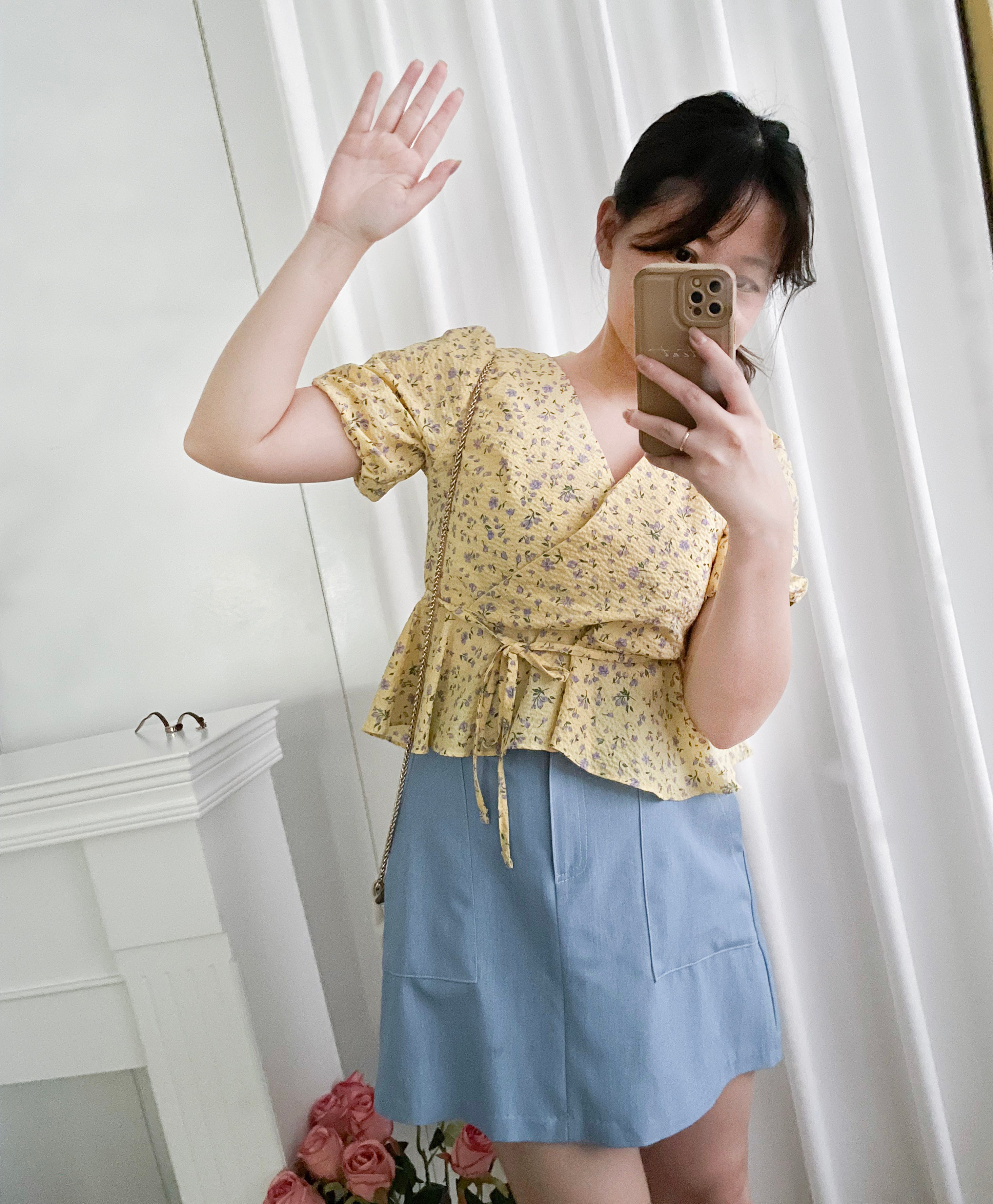 Cherry Sakura 浪漫櫻花點點疊領修腰, Blouse/ BU8958