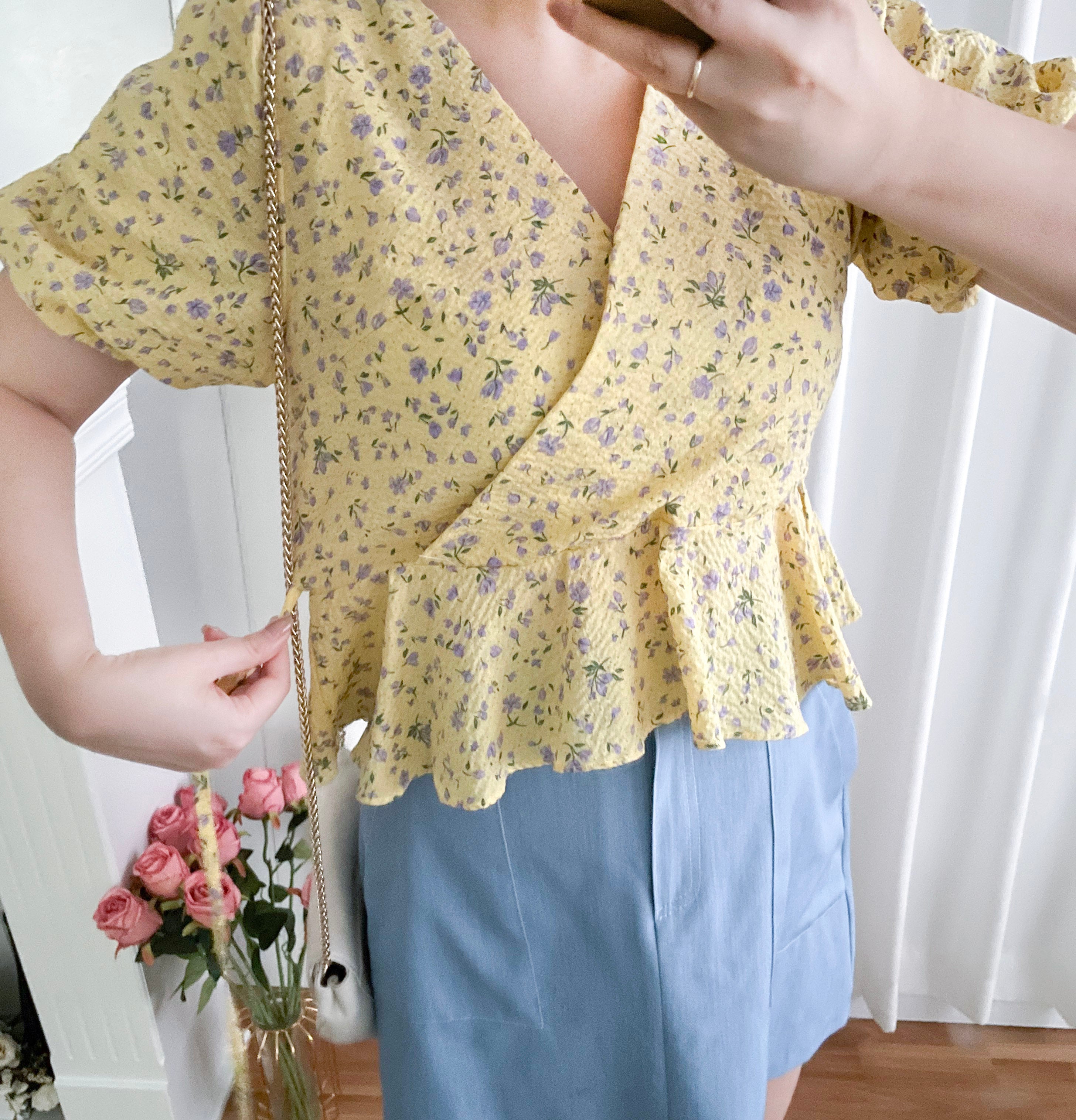 Cherry Sakura 浪漫櫻花點點疊領修腰, Blouse/ BU8958