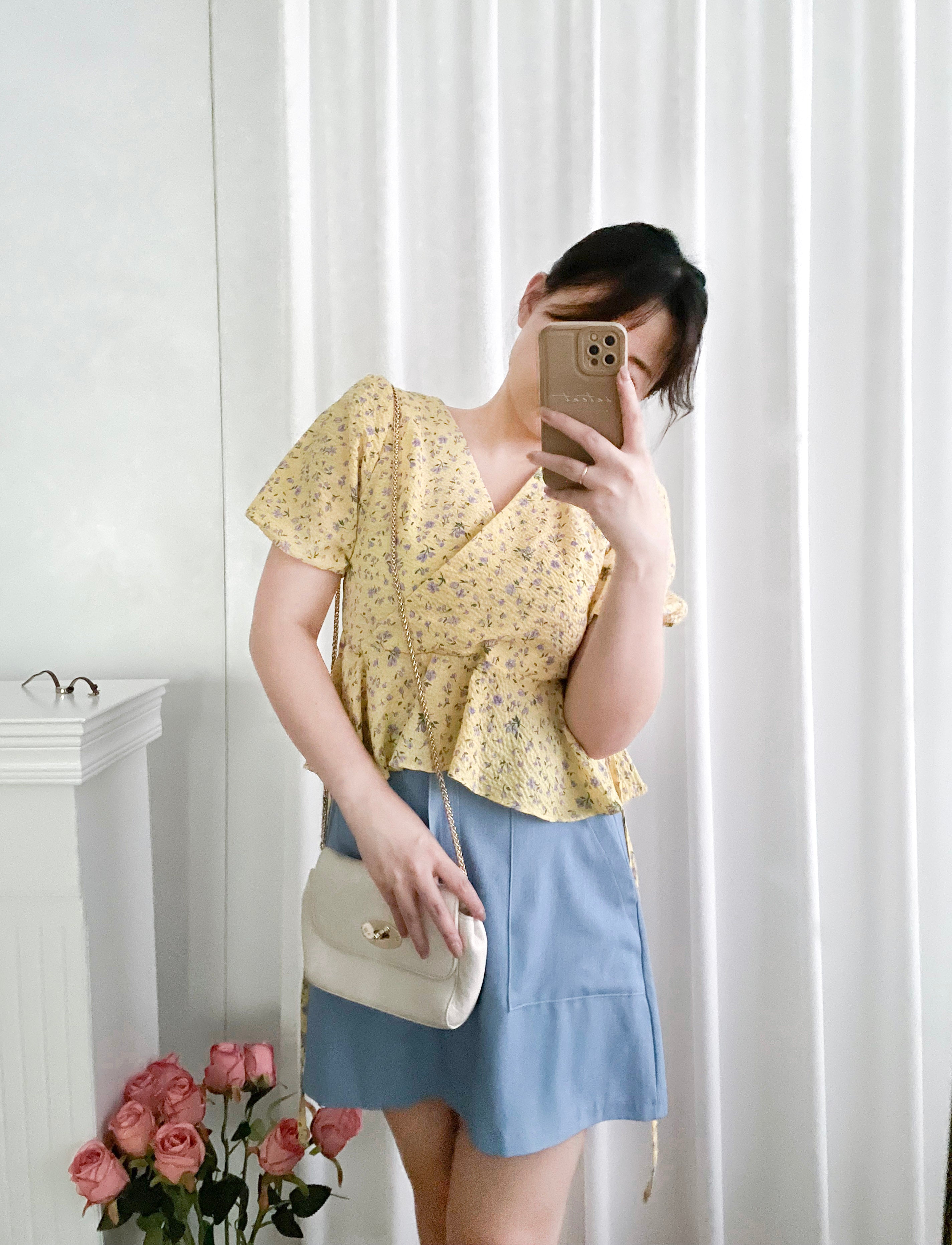 Cherry Sakura 浪漫櫻花點點疊領修腰, Blouse/ BU8958