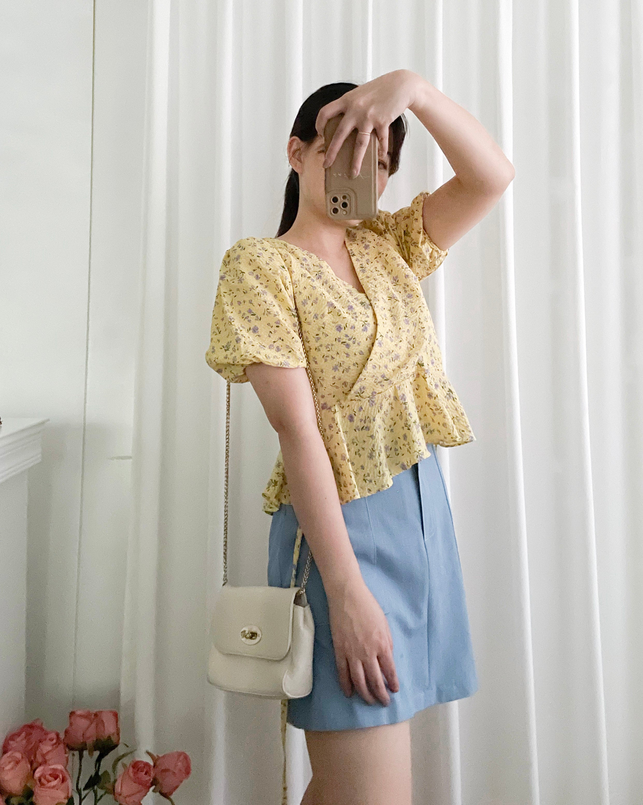 Cherry Sakura 浪漫櫻花點點疊領修腰, Blouse/ BU8958