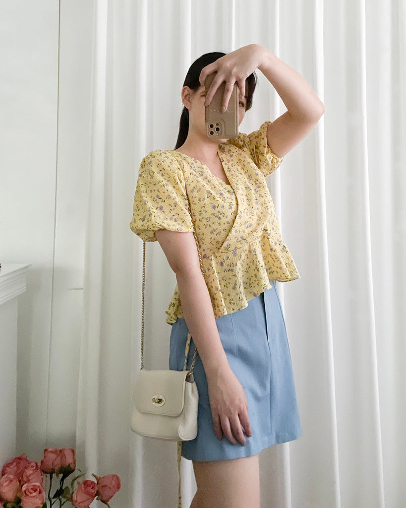 Cherry Sakura 浪漫櫻花點點疊領修腰, Blouse/ BU8958