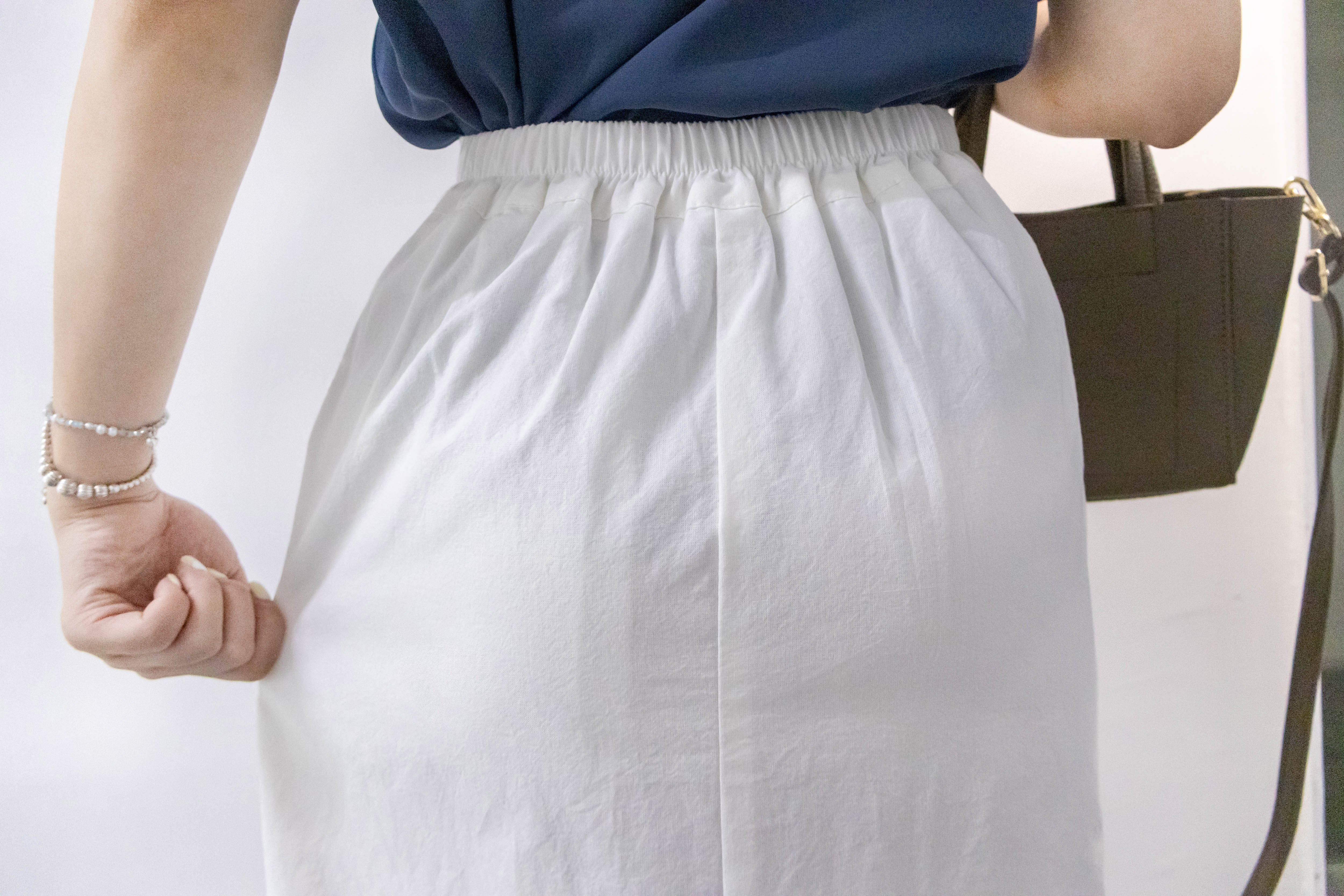 Wide Straight 不貼直身腰間車褶裙尾後開叉, Skirt/ SK8718