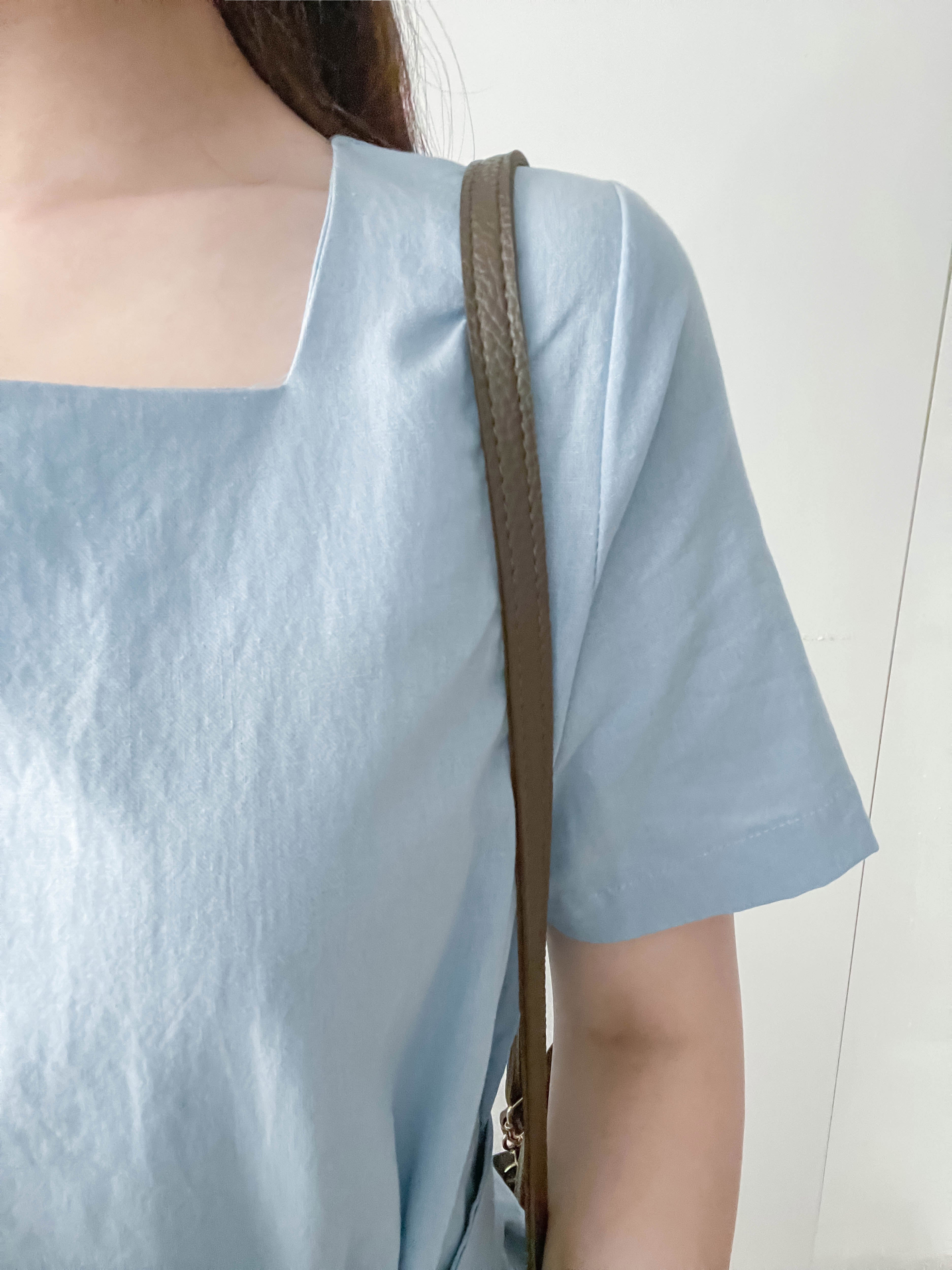 Babyblue 優雅方領直身兩戴腰帶開叉長裙, Dress/ DS9305