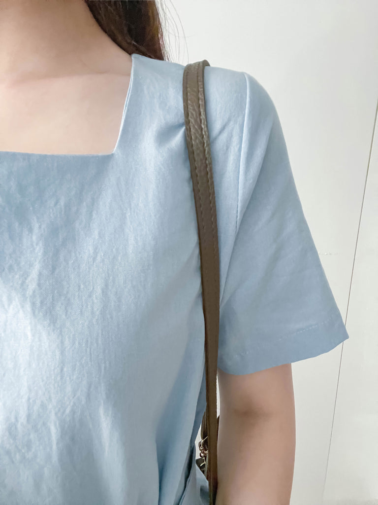 Babyblue 優雅方領直身兩戴腰帶開叉長裙, Dress/ DS9305