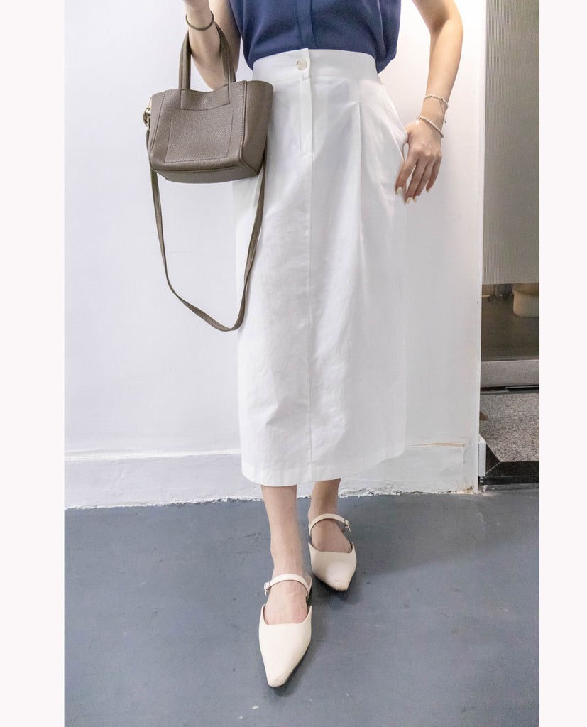 Wide Straight 不貼直身腰間車褶裙尾後開叉, Skirt/ SK8718