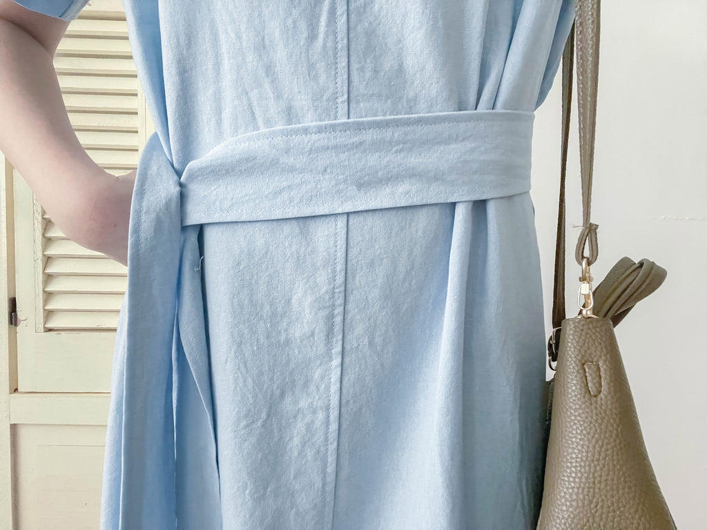 Babyblue 優雅方領直身兩戴腰帶開叉長裙, Dress/ DS9305