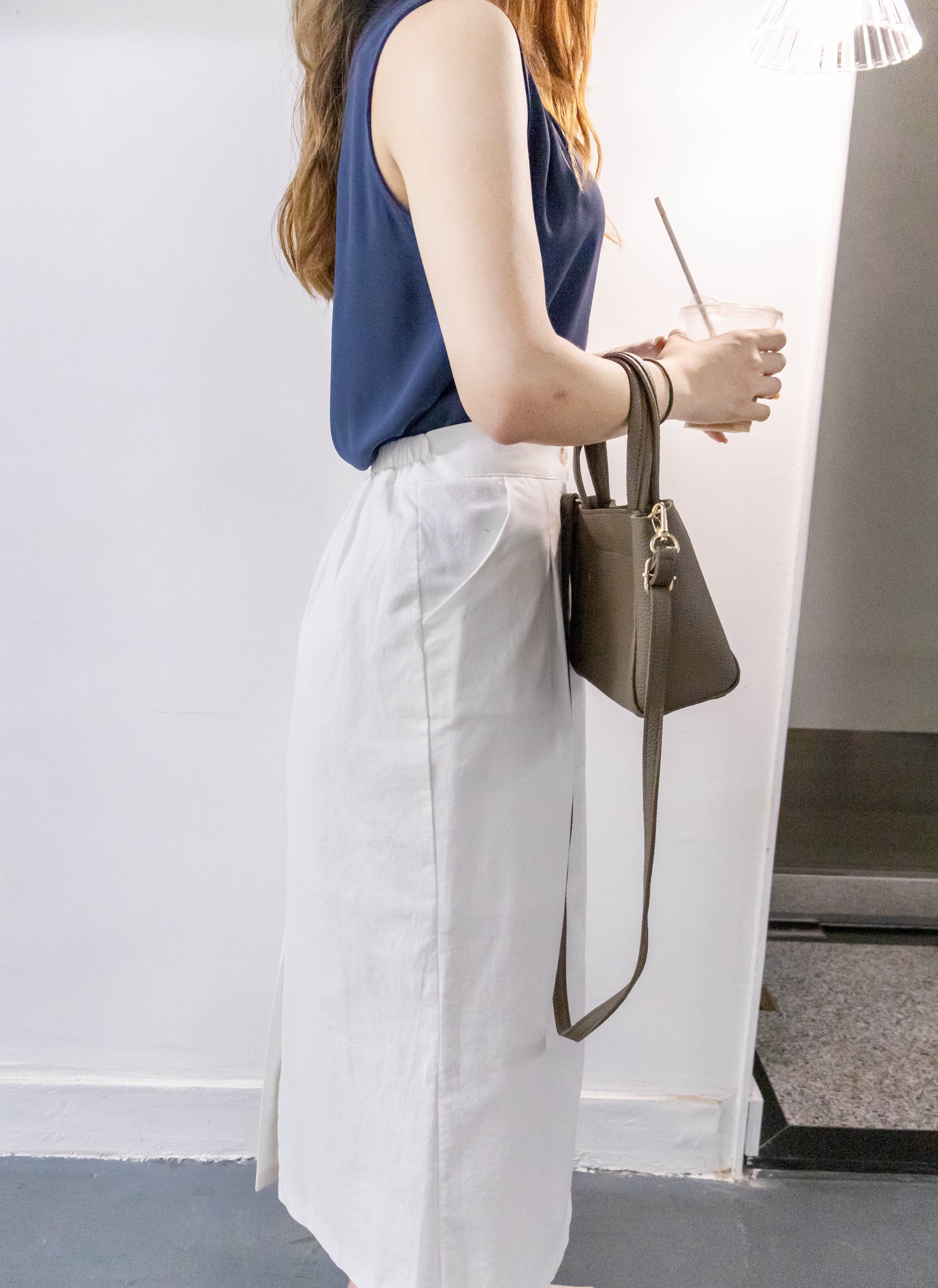 Wide Straight 不貼直身腰間車褶裙尾後開叉, Skirt/ SK8718