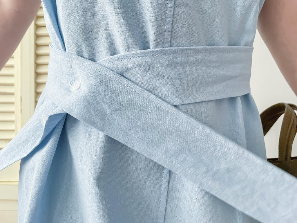 Babyblue 優雅方領直身兩戴腰帶開叉長裙, Dress/ DS9305