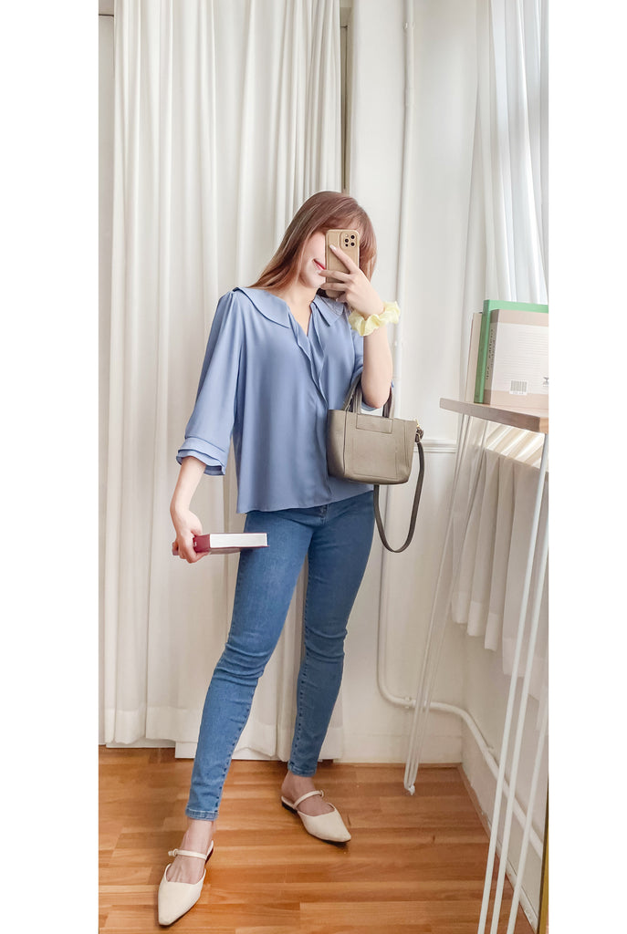Sophist 垂感立體領口雙層手袖雪紡, Blouse/ BU8961