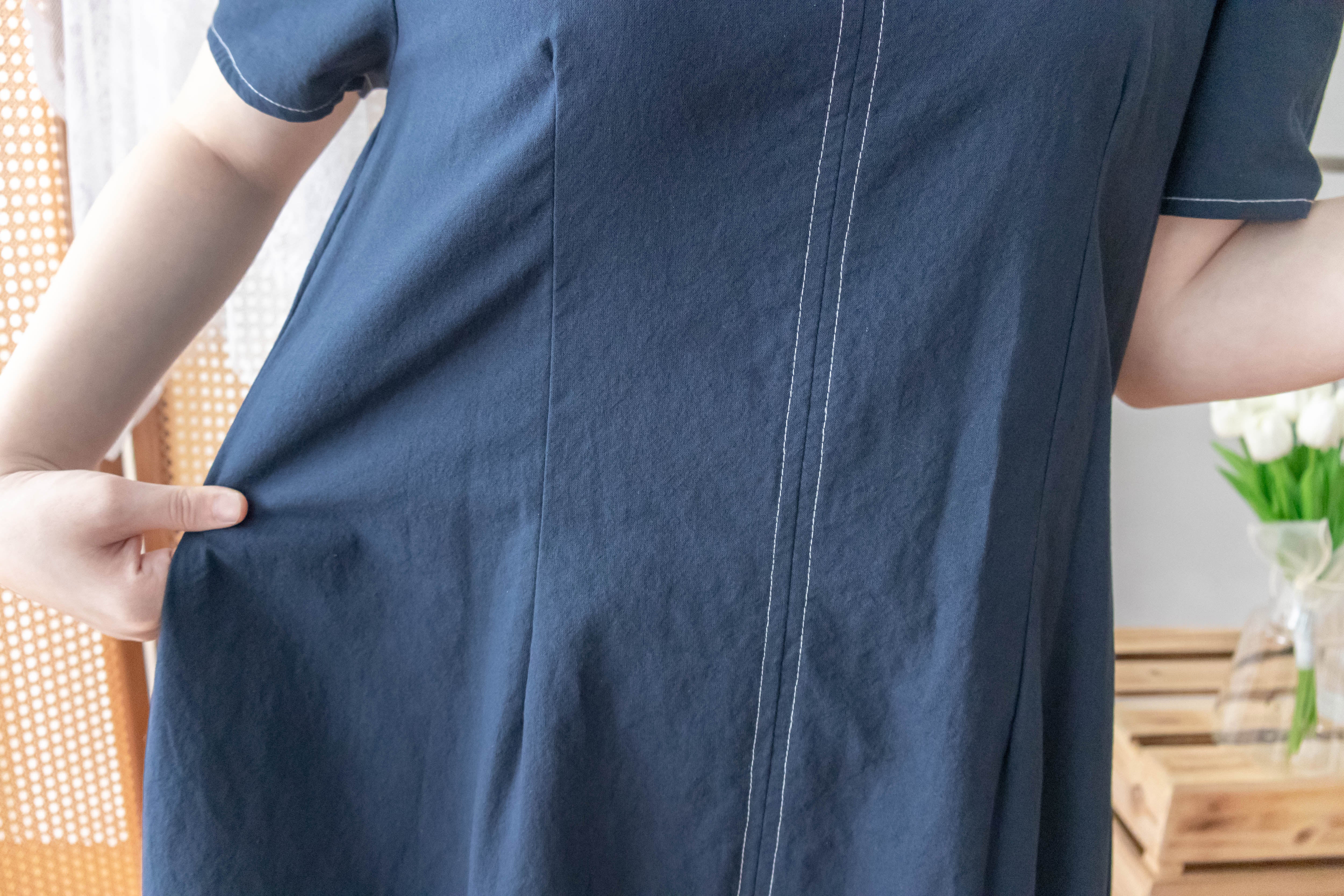 Navy Belle 沿邊車線腰身車褶顯瘦連身裙, Dress/ DS9265 (Navy Sold Out)