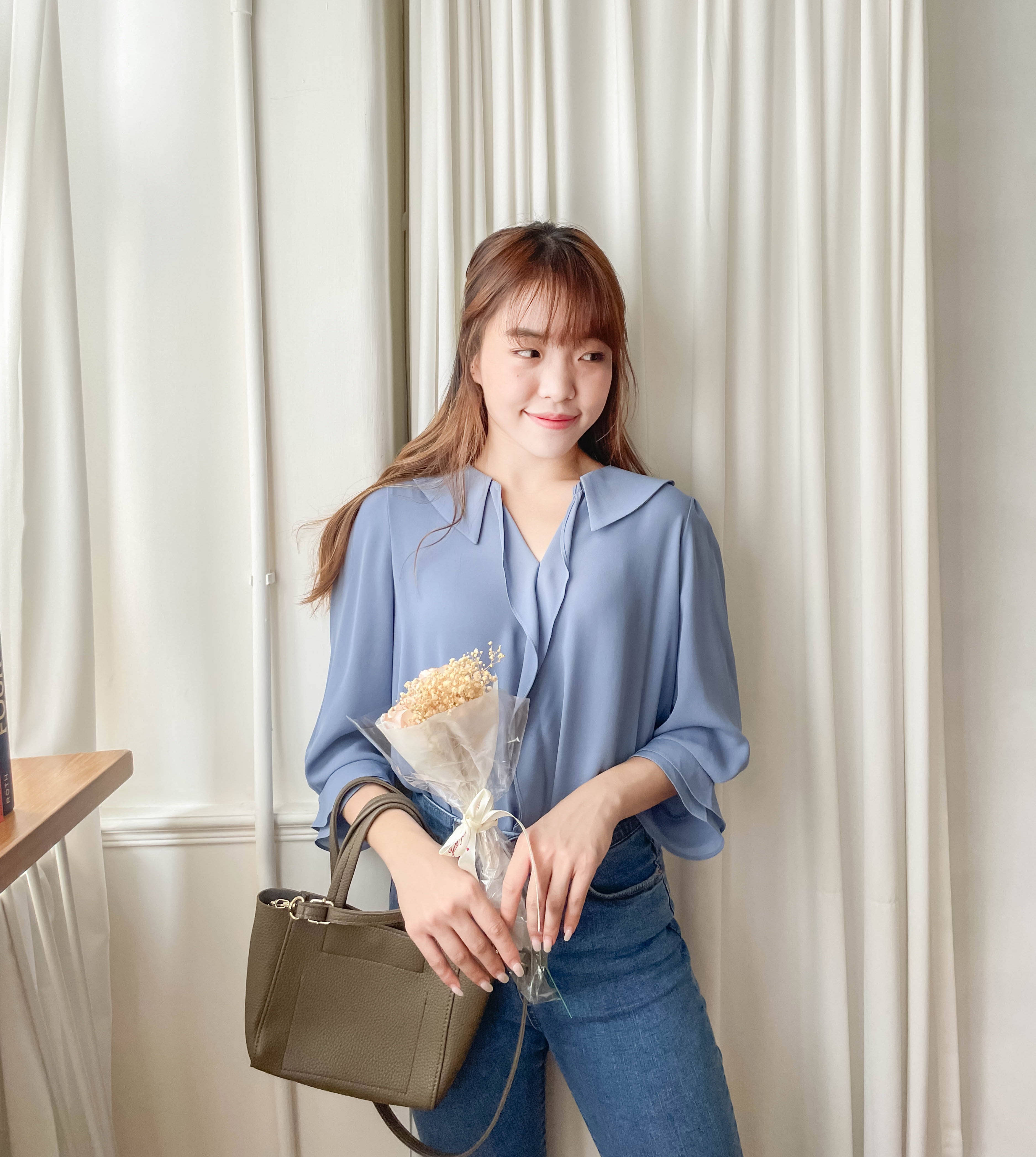 Sophist 垂感立體領口雙層手袖雪紡, Blouse/ BU8961